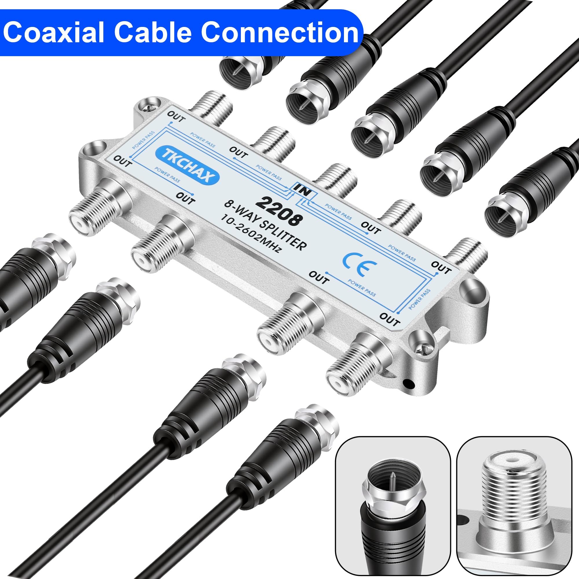 Amazon.com: TKCHAX 8 Way Coaxial Cable Splitter,Support 10-2602MHz