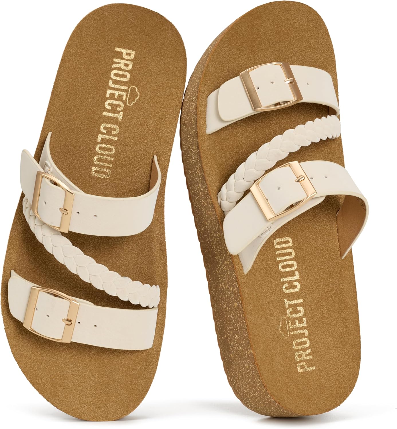 Project Cloud Platform Sandals Women - Eco-Crafted Leather Womens Summer Shoes with Lightweight Adjustable Buckle and Non-Slip Outsole Summer Sandals for Women 2026 (KREME)