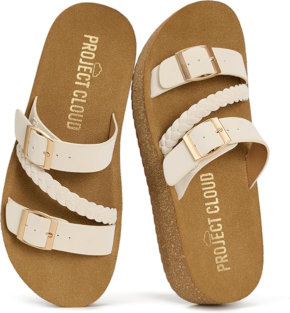 Project Cloud Platform Sandals Women - Eco-Crafted Leather Womens Summer Shoes with Lightweight Adjustable Buckle and Non-Slip Outsole Summer Sandals for Women 2026