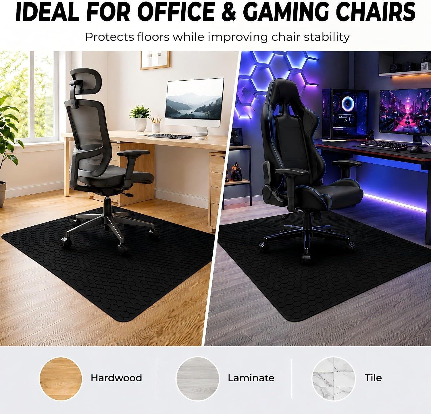 Szyeequoo Office Chair Mat for Hardwood Floor, Black, 36 x 48 Inch