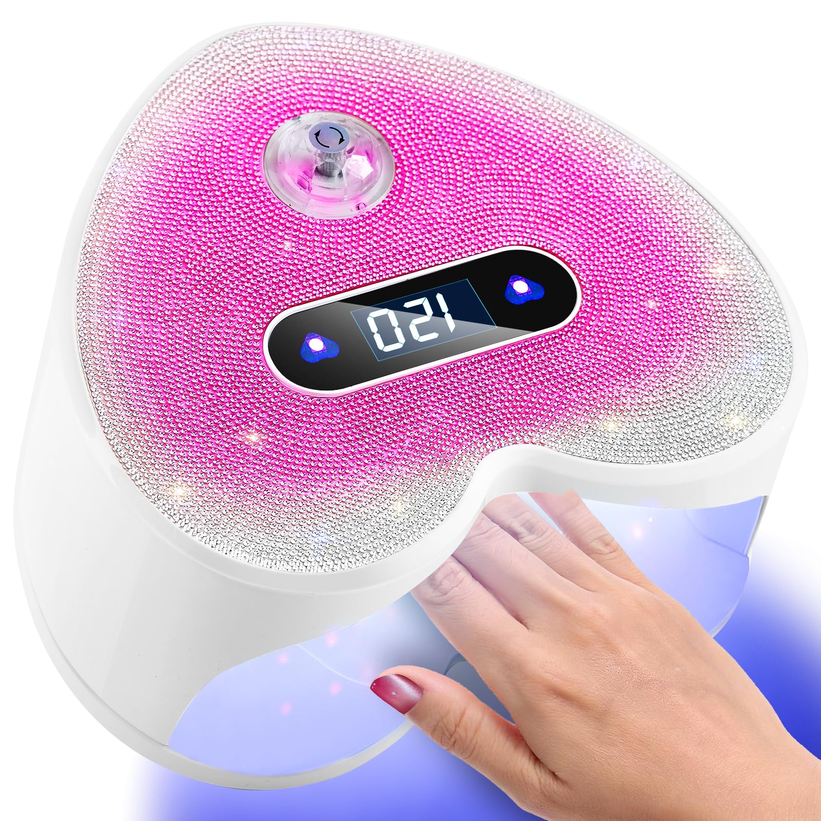 UV LED Nail Lamp, Professional Nail Dryer with Smart Sensor & 45 LED Beads, Rhinestones Diamond Design ‌Gel Light‌, Fast Curing for Gel Polish, Curing Lamp for Salon & Home, Pink