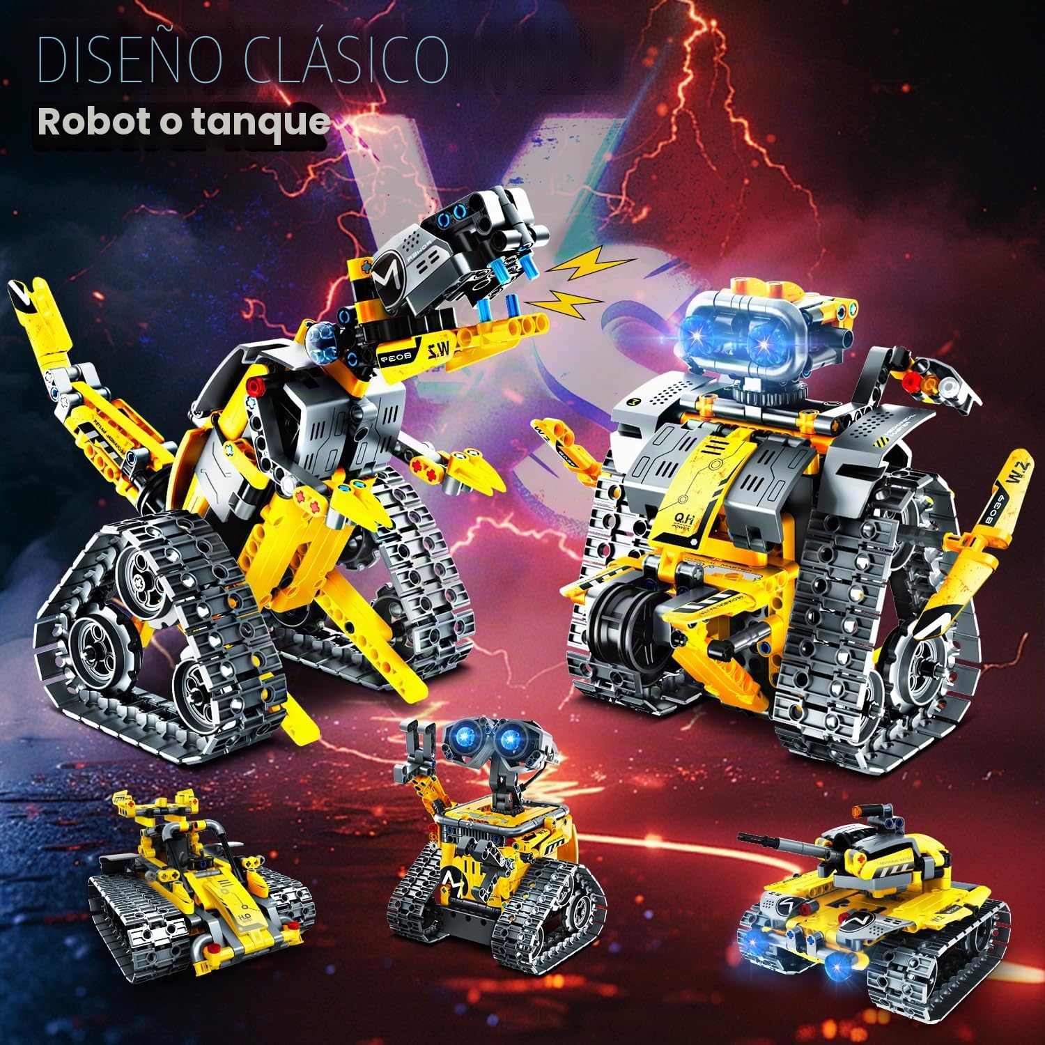 Plaxsoon - Robot de control remoto 5 en 1, juguete de construcción mecánica, 520 unidades con aplicación, modelo robot tanque coche dinosaurio, RC recargable, regalo cumpleaños niños 6-12 años