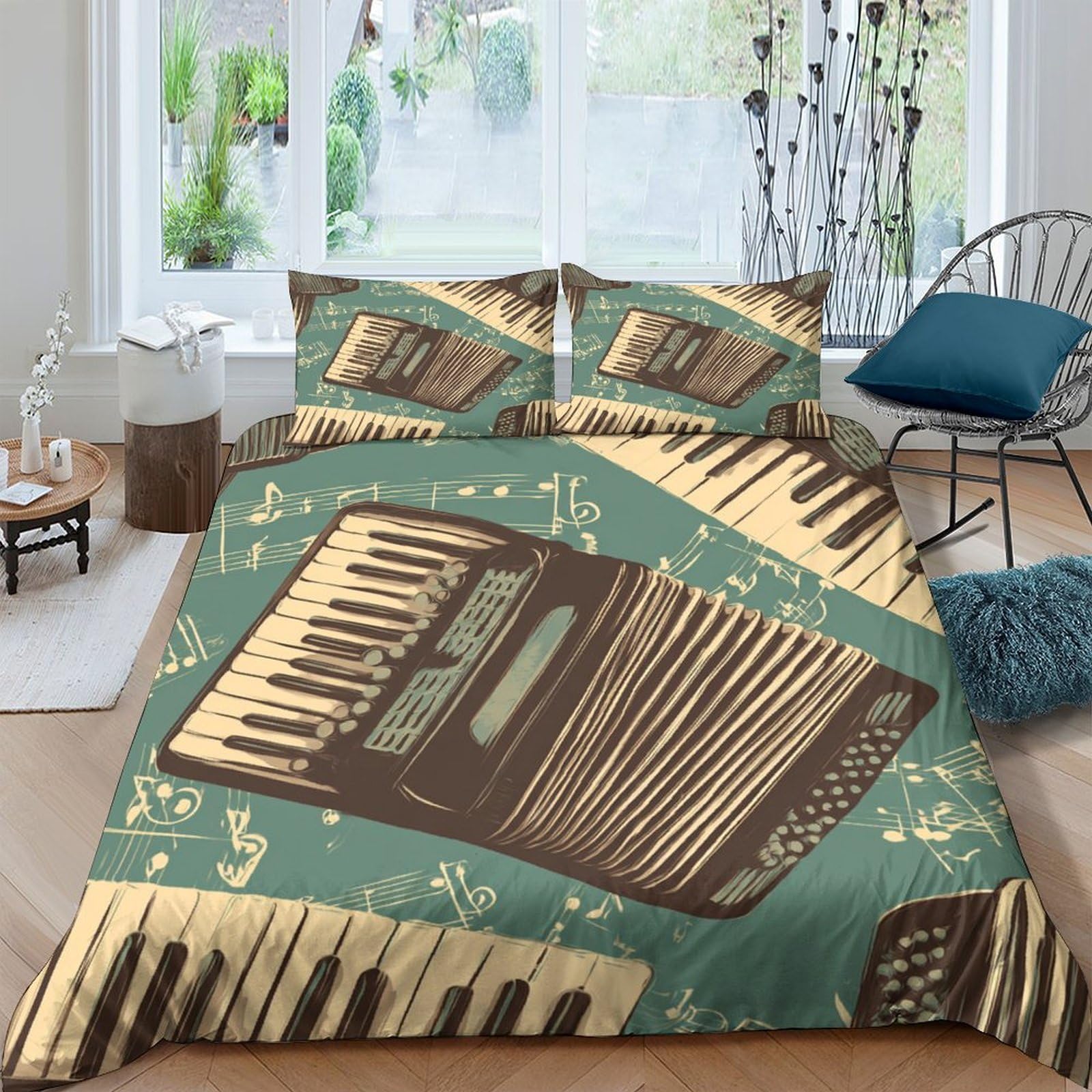 Ctjqhvkz Style-1 3D Printed Retro Accordion Fitted Sheet Microfiber Soft Musical Keyboard Mattress Cover For Bedroom Dorm Room Decor Single（135X200cm）