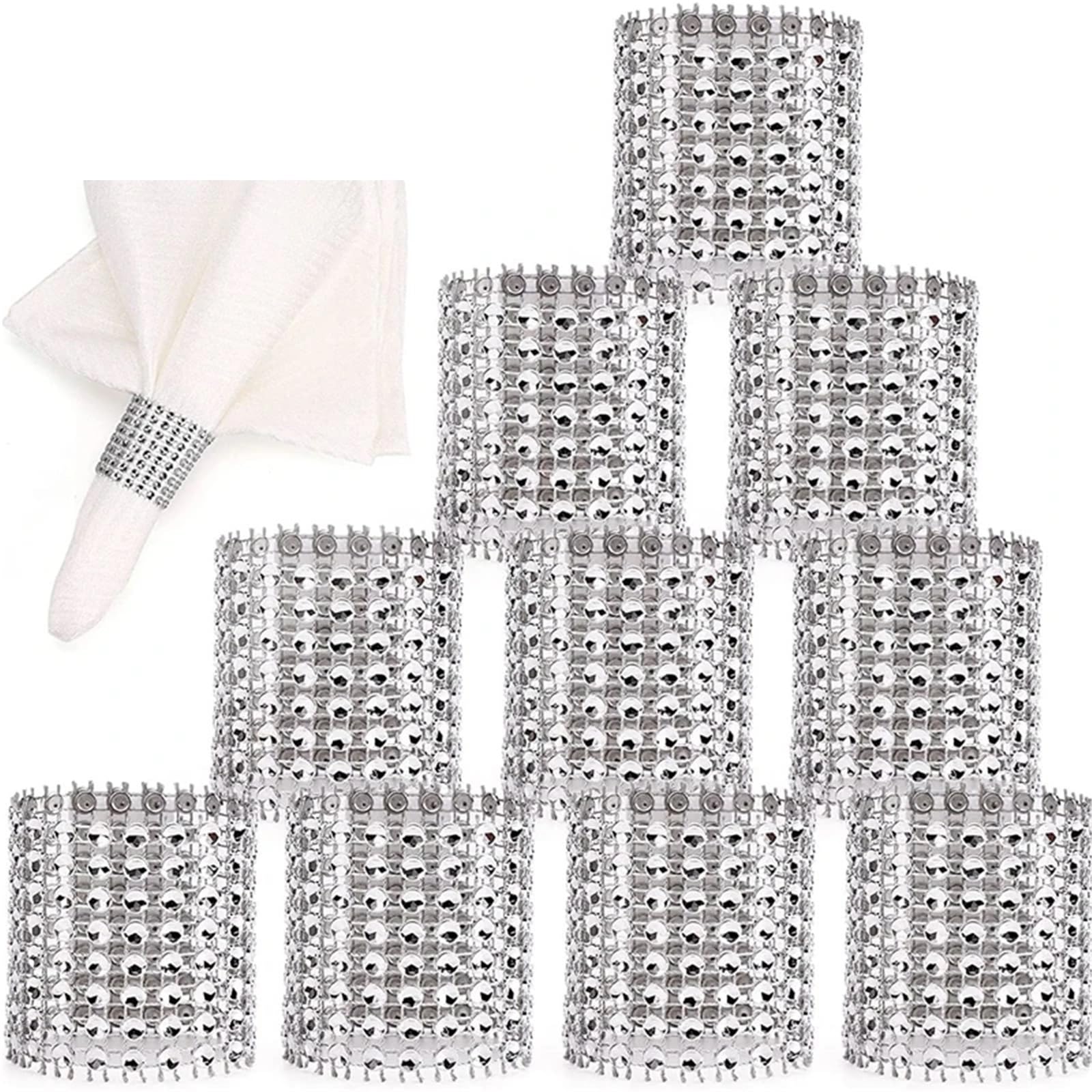Serviettenringe mit Strasssteinen, 200 Stück, glitzernde Dekoration, Geschenke, Hochzeit, Abendessen (Silber)