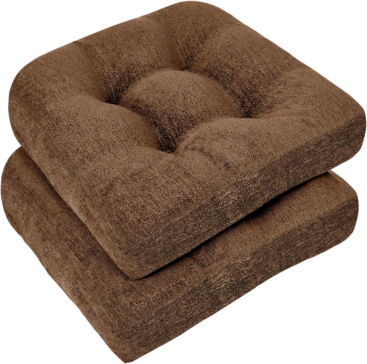 downluxe Chair Cushions for Dining Chairs 2 Pack, Tufted Indoor Chair Pads with Non-Slip Bottom, U-Shaped Kitchen Chair Cushions, 17"x17"x4", Brown Brown 2 Count (Pack of 1)