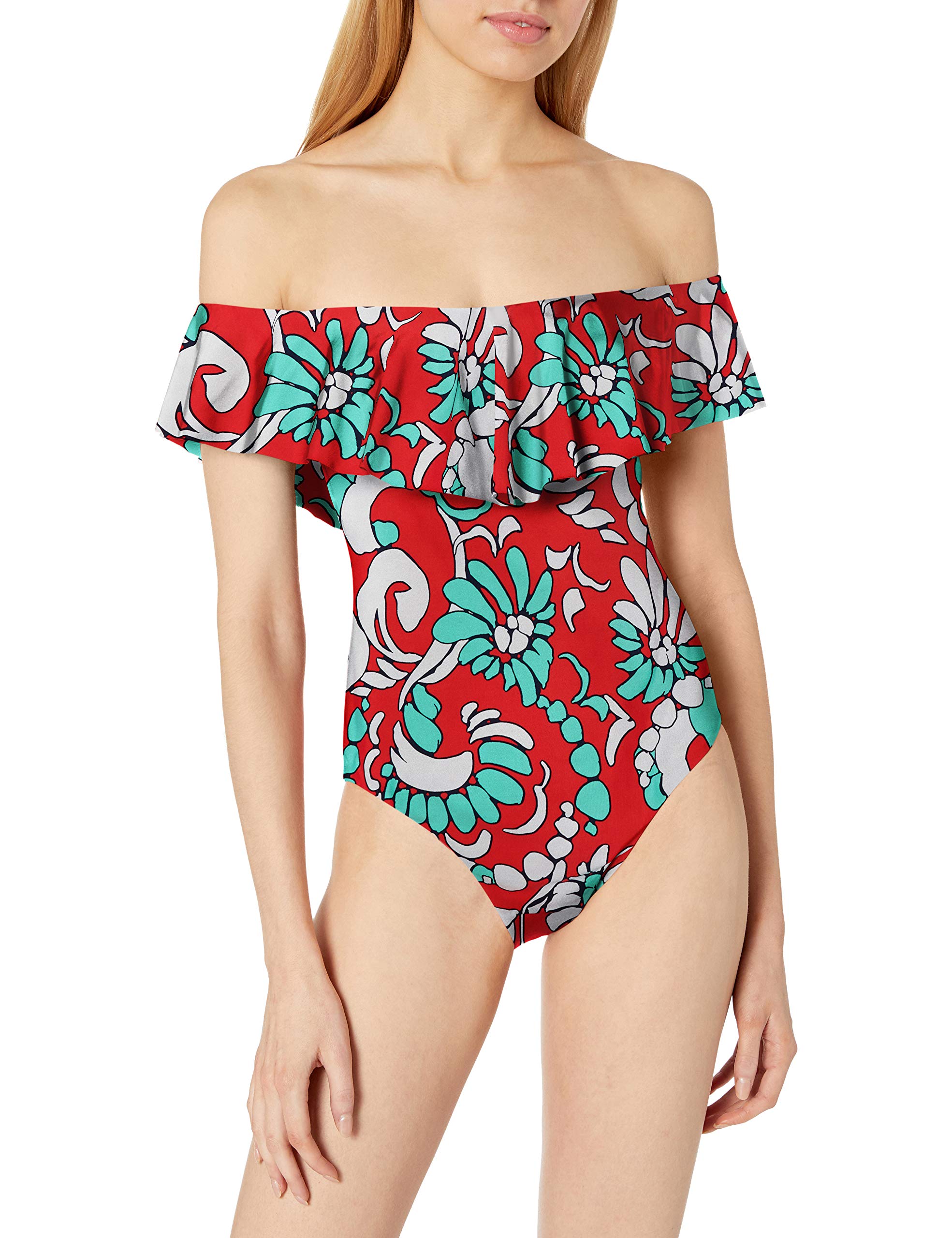 Women's Off Shoulder Ruffle Bandeau One Piece Swimsuit