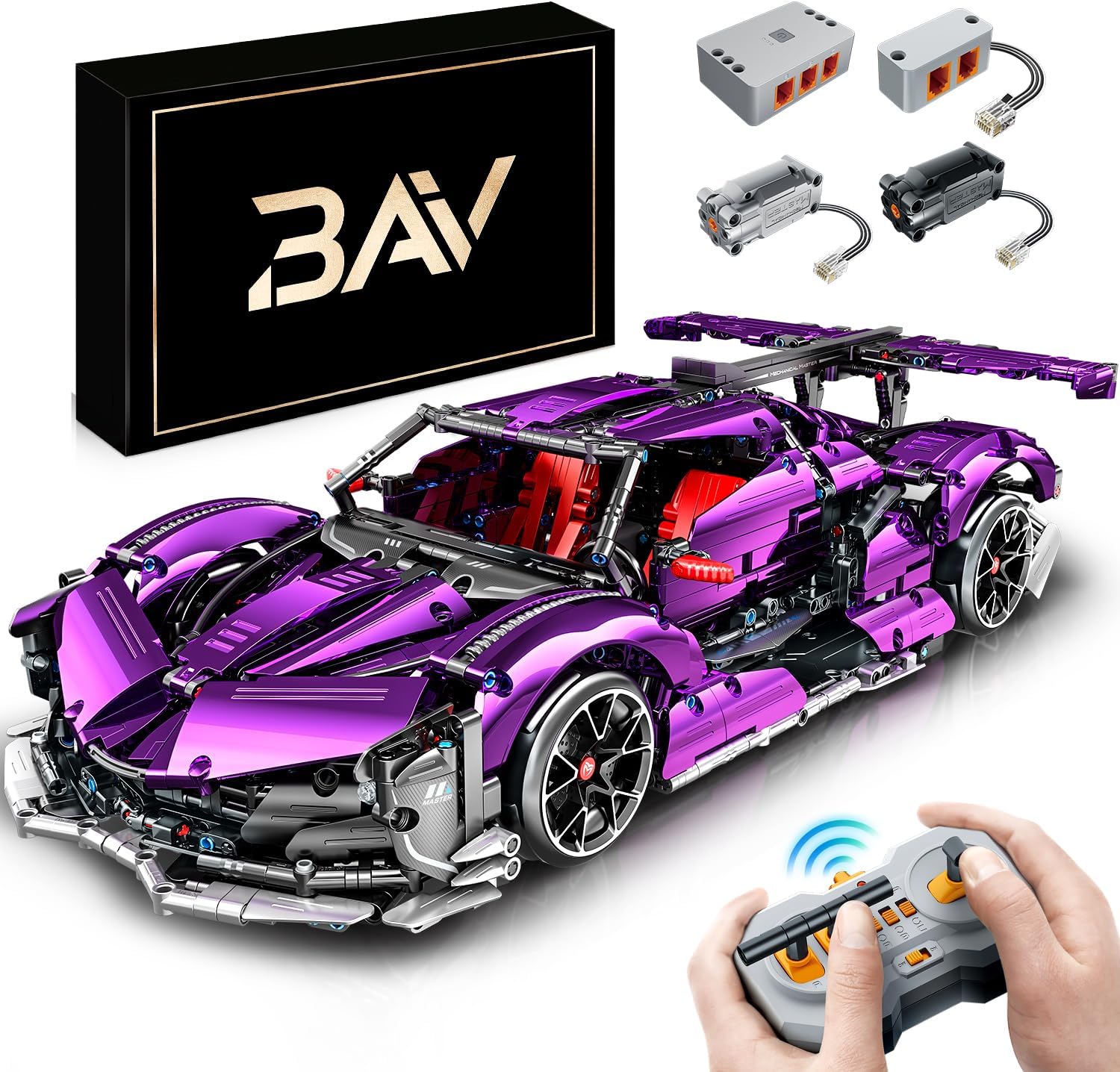 BAV Plated Purple Sports Car Building Sets, Collectible Building Kit for Adults and Racing Model Toy, 1:10 Scale Electric Driftable Remote Control Sports Car for Adults Men Teens