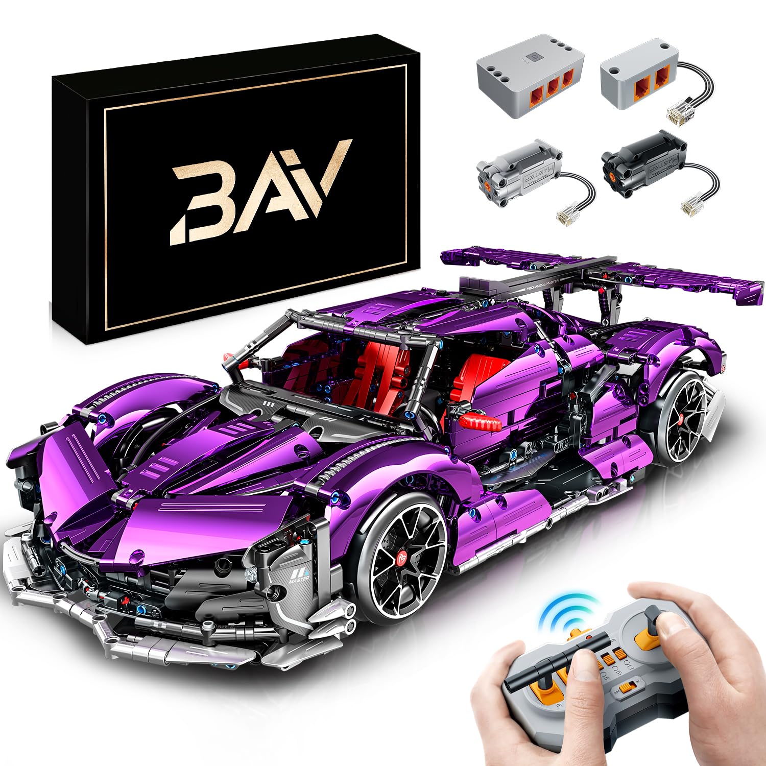 BAV Plated Purple Sports Car Building Sets, Collectible Building Kit for Adults and Racing Model Toy, 1:10 Scale Electric Driftable Remote Control Sports Car for Adults Men Teens