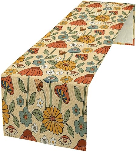 Miniatura 40 de Camino de mesa retro de los años 70, estilo vintage, abstracto, moderno, bohemio, espiral, espiral, ondas, granja, cena, camino para el hogar,