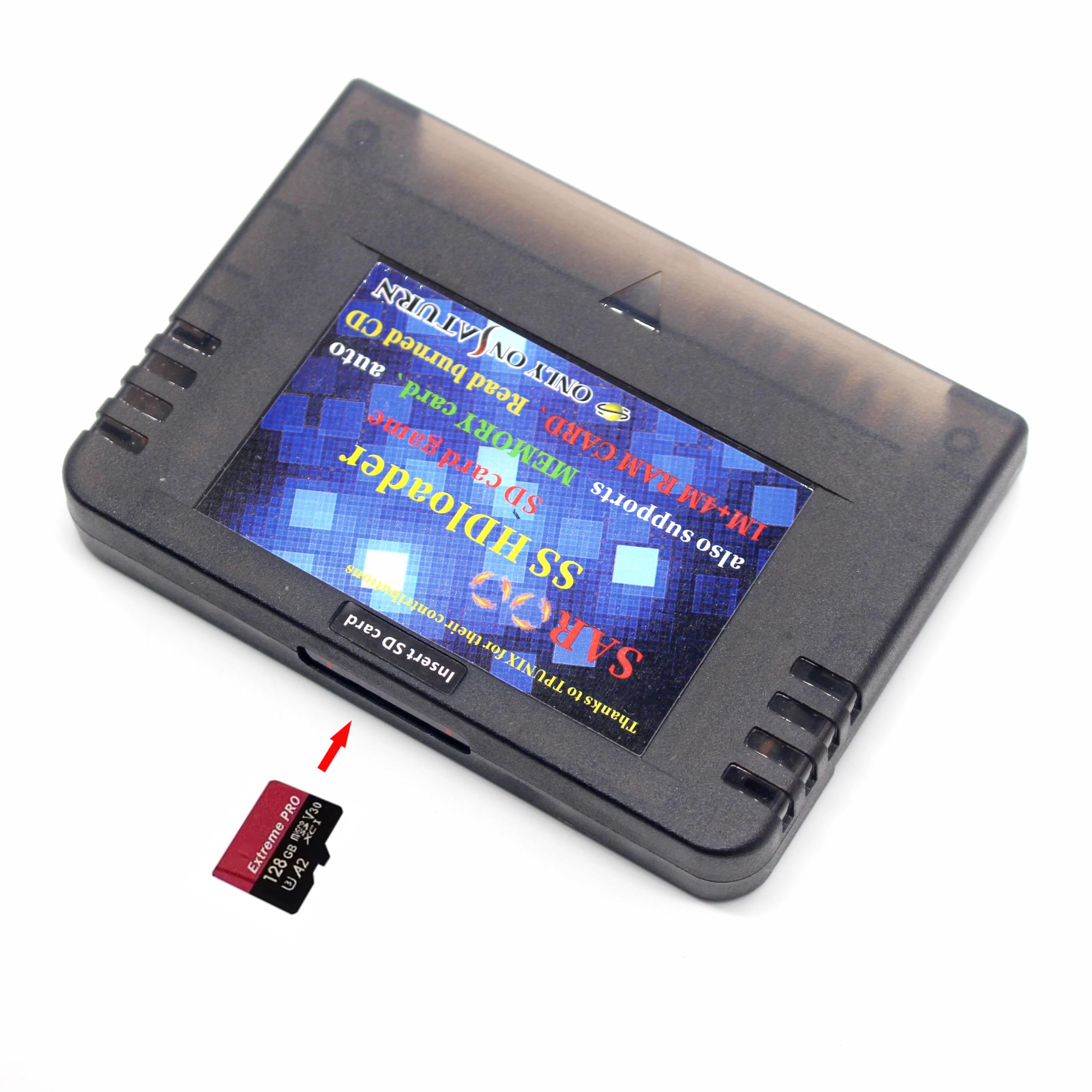 SAROO SS HDloader Cartouche de lecteur de jeu à lecture rapide compatible avec cartes SD TF Menory Jouez à des jeux sans CD pour Saturn Classic Retro Arcade Video Game (version normale 32 Go)