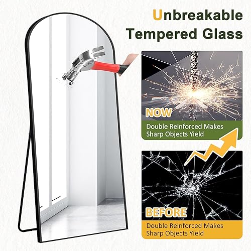 Miniatura 5 de NicBex Espejo arqueado de longitud completa, marco de aleación de aluminio de 64 x 24 pulgadas, espejo de cuerpo completo con soporte, negro, de