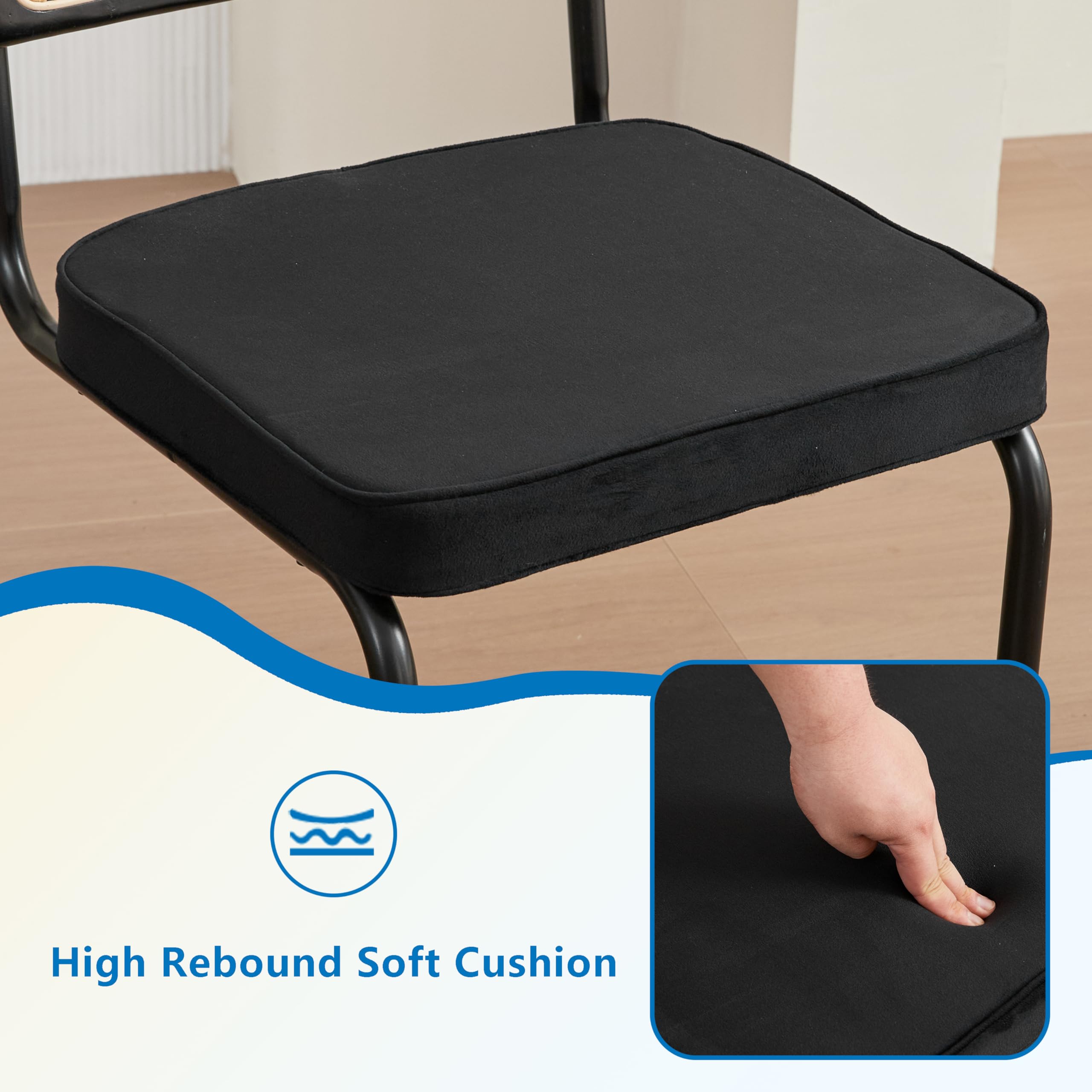 GrandCA HOME Pack de 4 Sillas de Comedor con Respaldo de Caña Natural y Base de Acero Metálico, Sillas de Cocina Tapizadas de Ratán,Negro-1