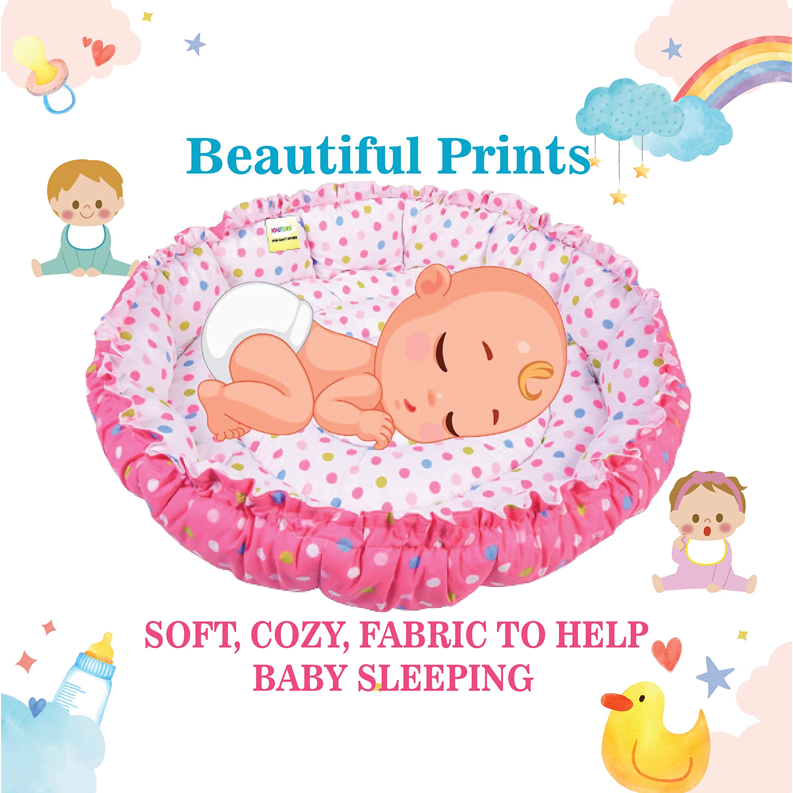 Kwitchy Baby Bed New Born Baby Reversible | Bedding Set | Carry | Cotton | Infants | Products All | Gift | Essentials (0-6 Months) (Pink Mixmatch) 3