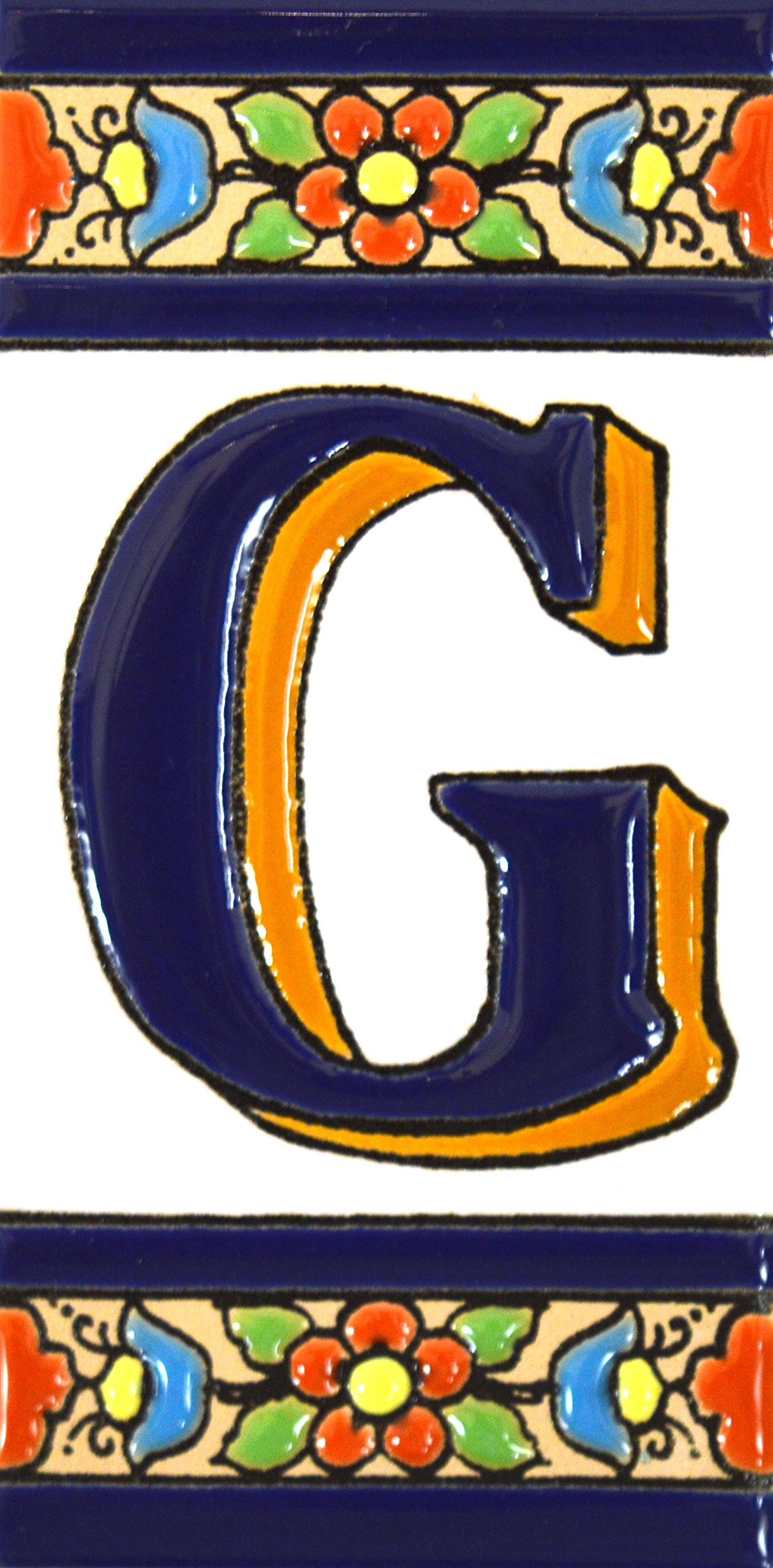 Art Escudellers Letter "G" House Letter Tile, Ceramic, Tile, Large, Letter 'G', Rustic Mediterranean Decorative