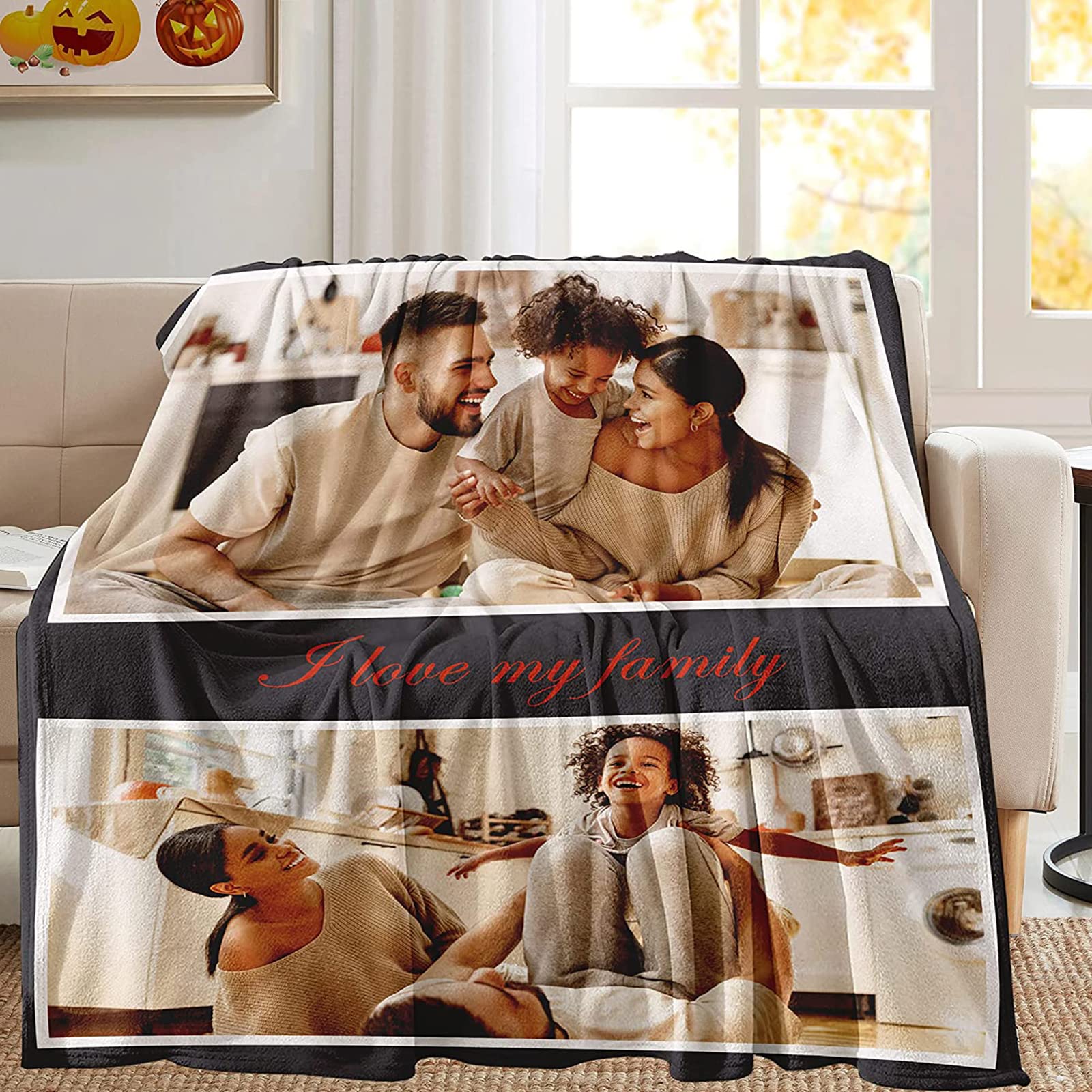 WJMSDK Coperta Personalizzata, Coperta con Foto e Testo Personalizzate Plaid, Regali per Compleanni Anniversari per papà, Mamma, Bambini, Amici E Amanti Natale,2 Photo
