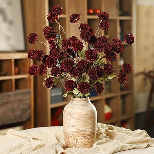 Miniatura 5 de DuHouse 6 piezas Flores Artificiales de Seda Falsa Pompón Crisantemo, Pequeña Mini Bola de Crisantemo de Seda con Tallos para Ramos de Boda DIY