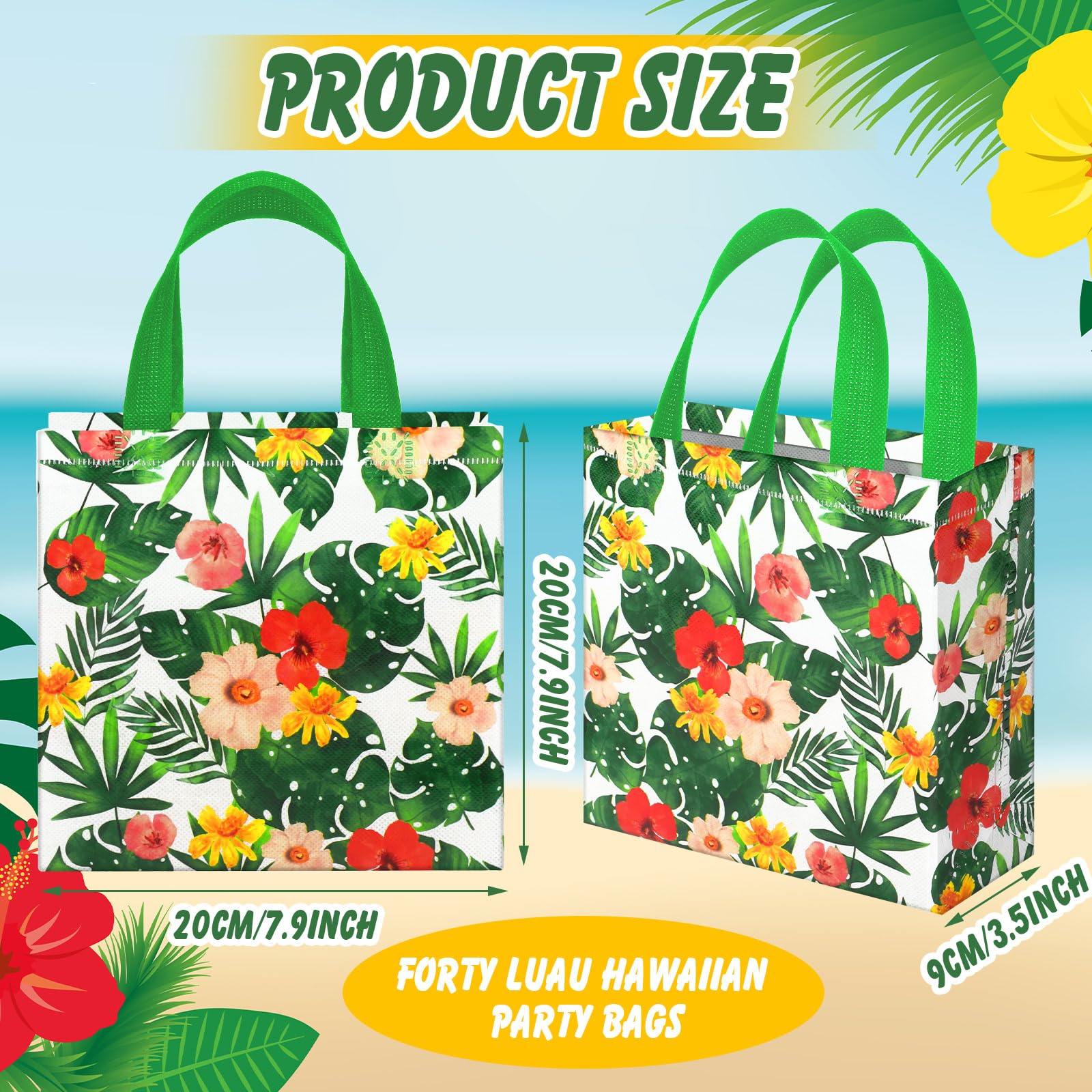 Sweetude 40 Pcs Luau Gift Party Favor Bags with Handle, Non Woven Goodie Bags Birthday Favor for Birthday Baby Shower Packaging Supplies
