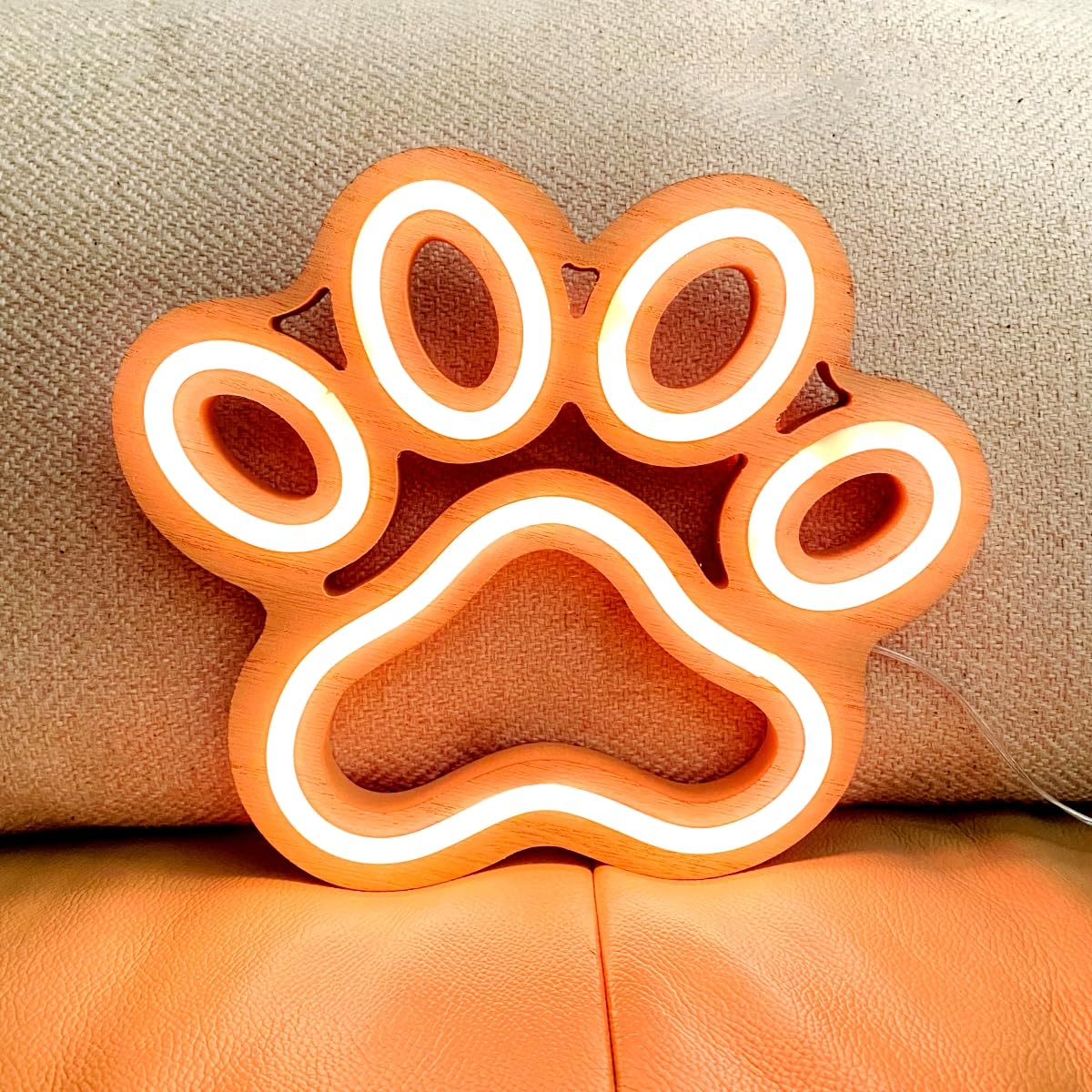 HFHungkeong Neon Sign for Wall Decor, Dog Paw Neon Light Sign Battery or Usb Powered, Wooden Dog Paw-Shape Anime Game Neon Lights for Teens Boys Bedroom Wall Decor,Man Cave Gifts(CoralPink Dog Paw) — image 1