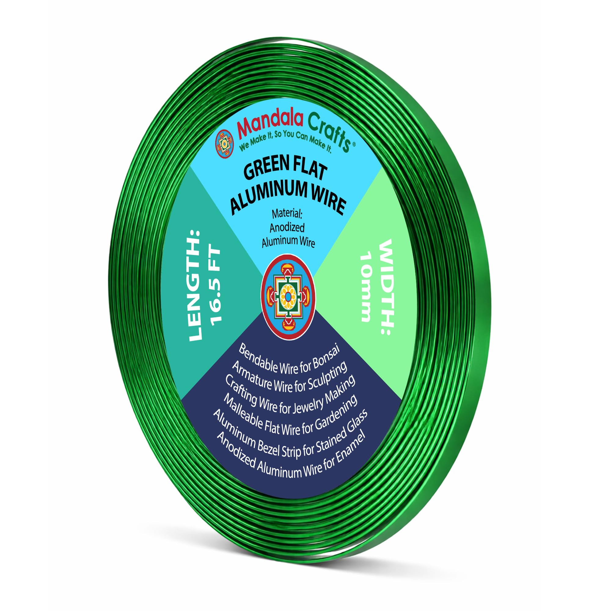 Mandala Crafts 10mm Green Flat Aluminum Crafting Wire for Sculpting