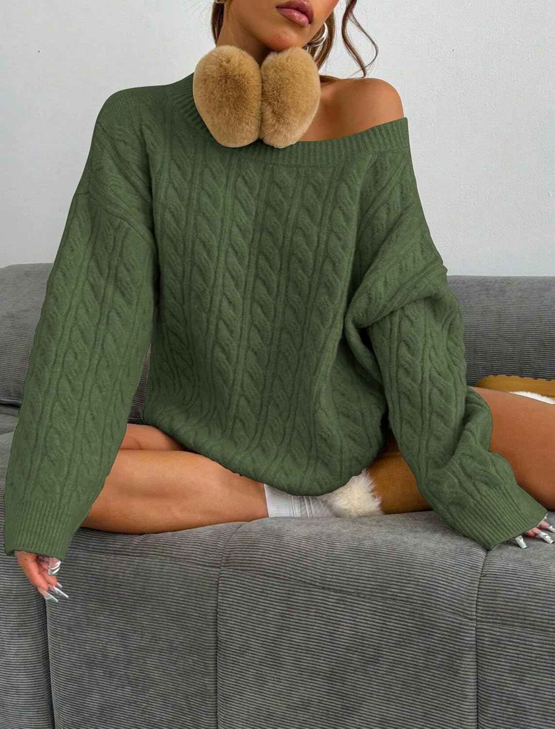 ZAFUL Women's Oversized Sweaters Cable Knit Casual Long Sleeve Crew Neck Sweaters Fall Winter Pullover Sweater 2025 - Image 5