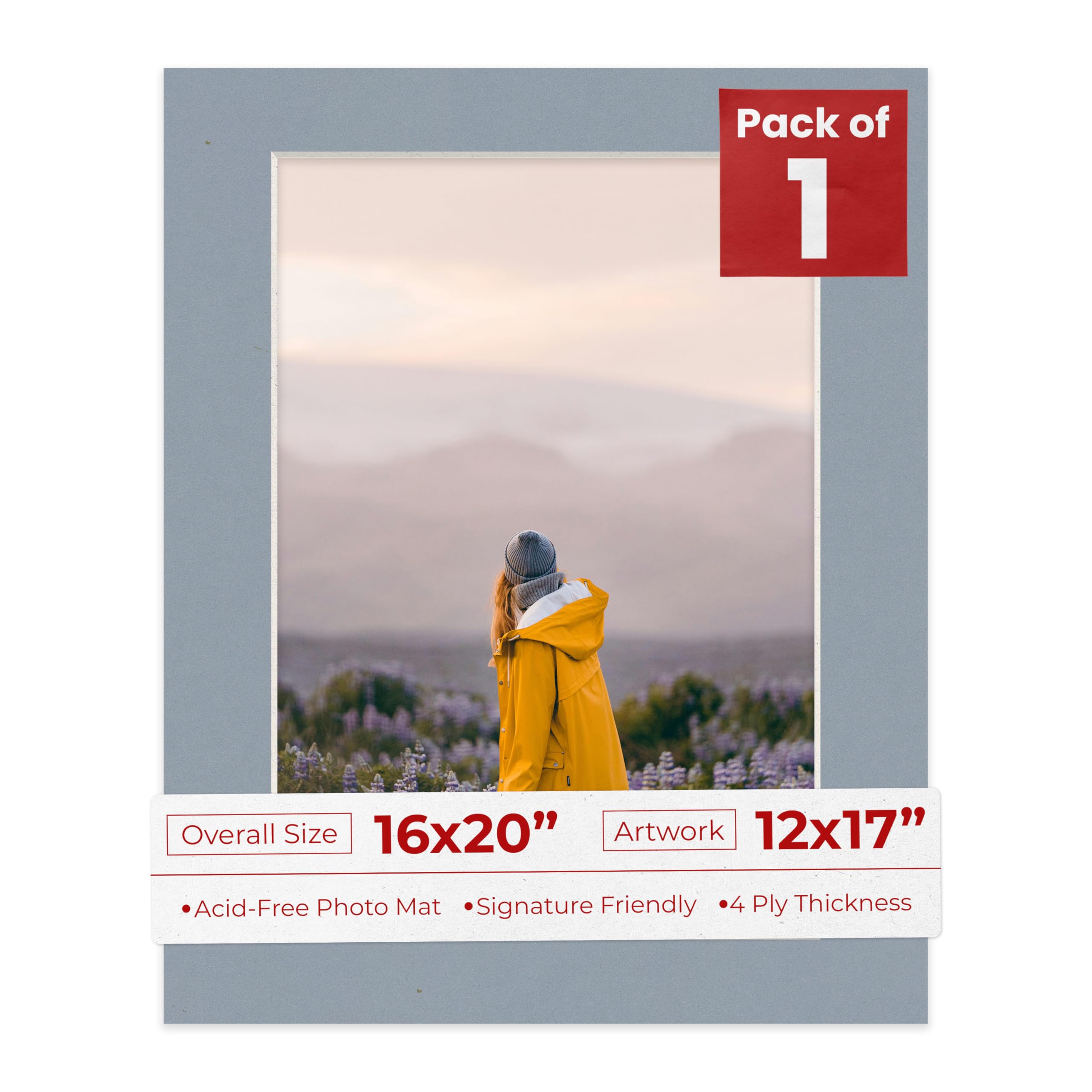 16x20 Mat Bevel Cut for 12x17 Photos - Acid Free Mid Grey Precut Matboard - For Pictures, Photos, Framing - 4-ply Thickness-image-32