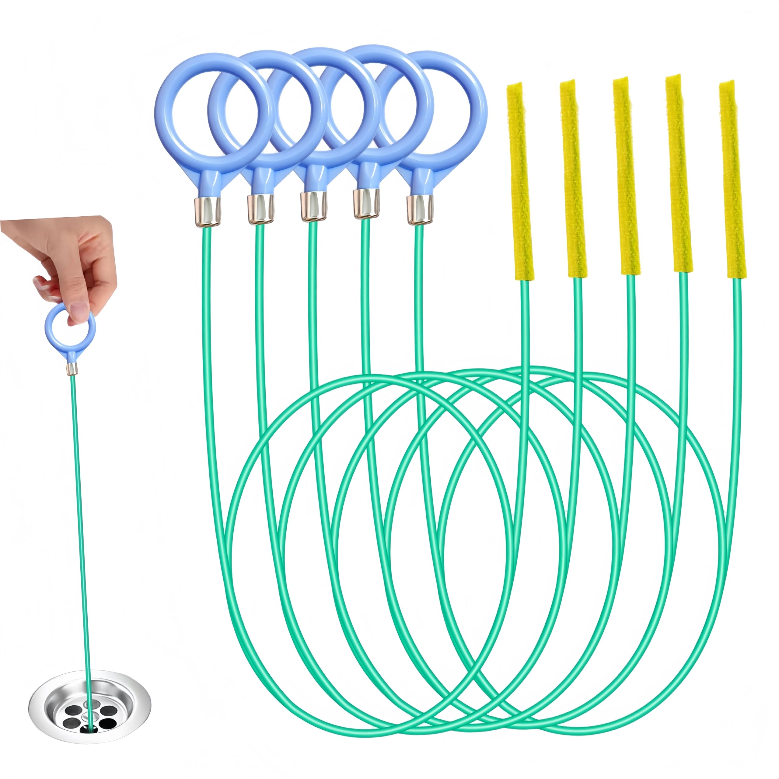 35 Inch Drain Snake Sink Unblocker Tool (5 Pack) – Heavy Duty Flexible Metal Drain Unblocker with Reinforced Micro Hooks for Unblocking Bathroom Sink, Shower, Bathtub Hair Clogs