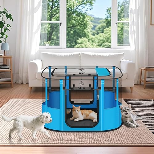 Miniatura 31 de Corral de juego pop para perros y gatos, casas de mascotas para perros y gatos, corral de ejercicio para interiores y exteriores, tienda de campaña