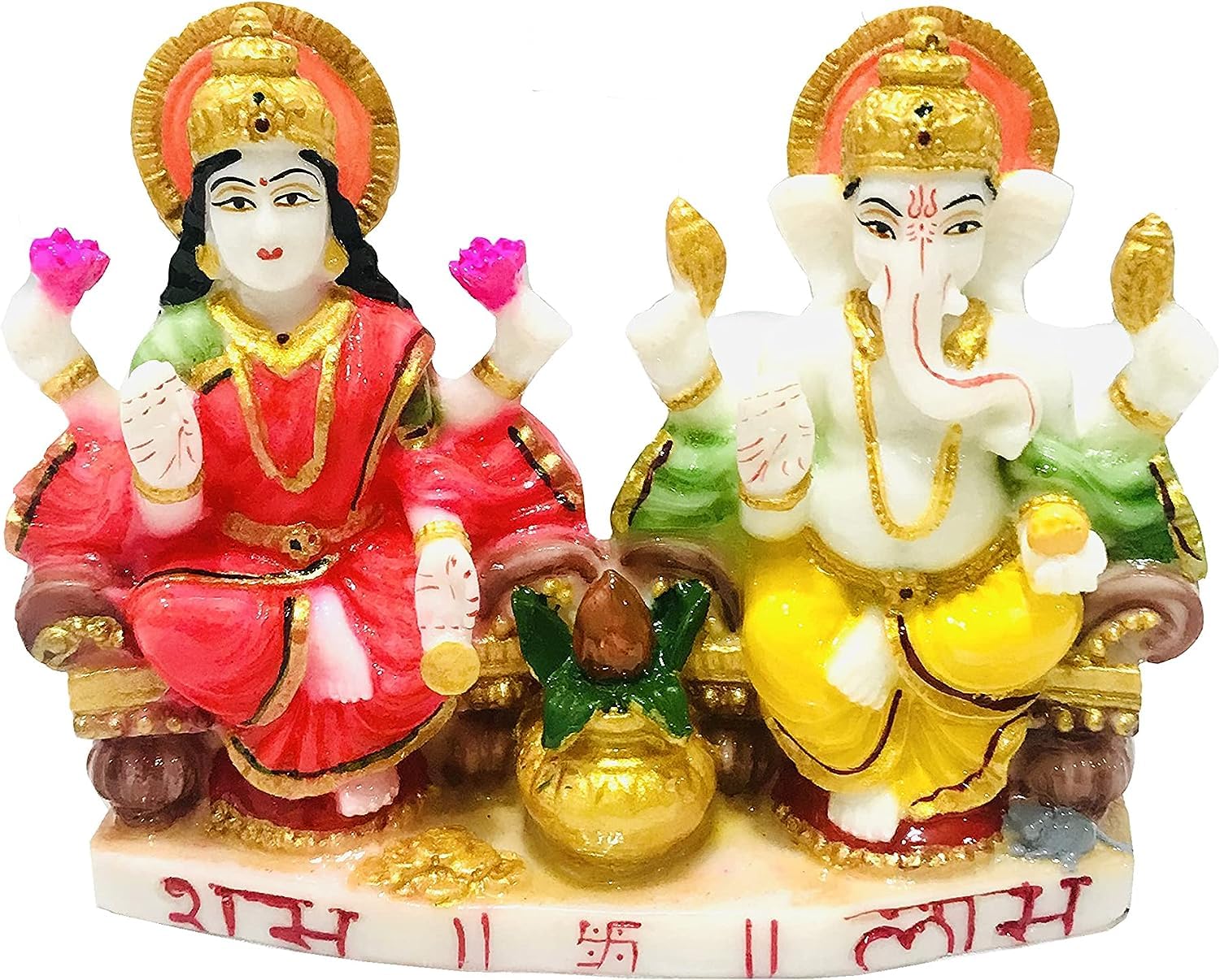 Gavya International Multicolor Laxmi Ganesha Statue Lakshmi Ganesh Idol Murti Marble Sculpture Ganpati Ji For Diwali Deepawali Pooja Puja Deewali. Indian Gift Items Size- Height- 4 Inch