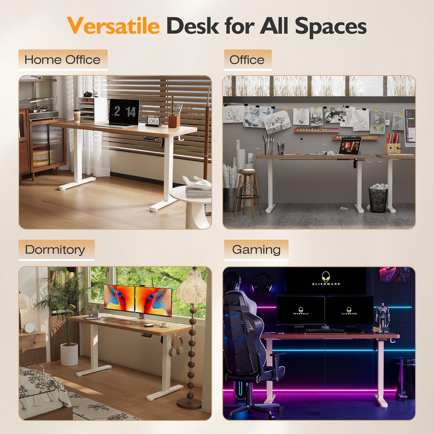 Monomi 59 inch Electric Standing Desk with Memory Preset, Adjustable Height Standing Desk for Home Office & Gaming, Large Computer Desk with Anti-Collision, Natural