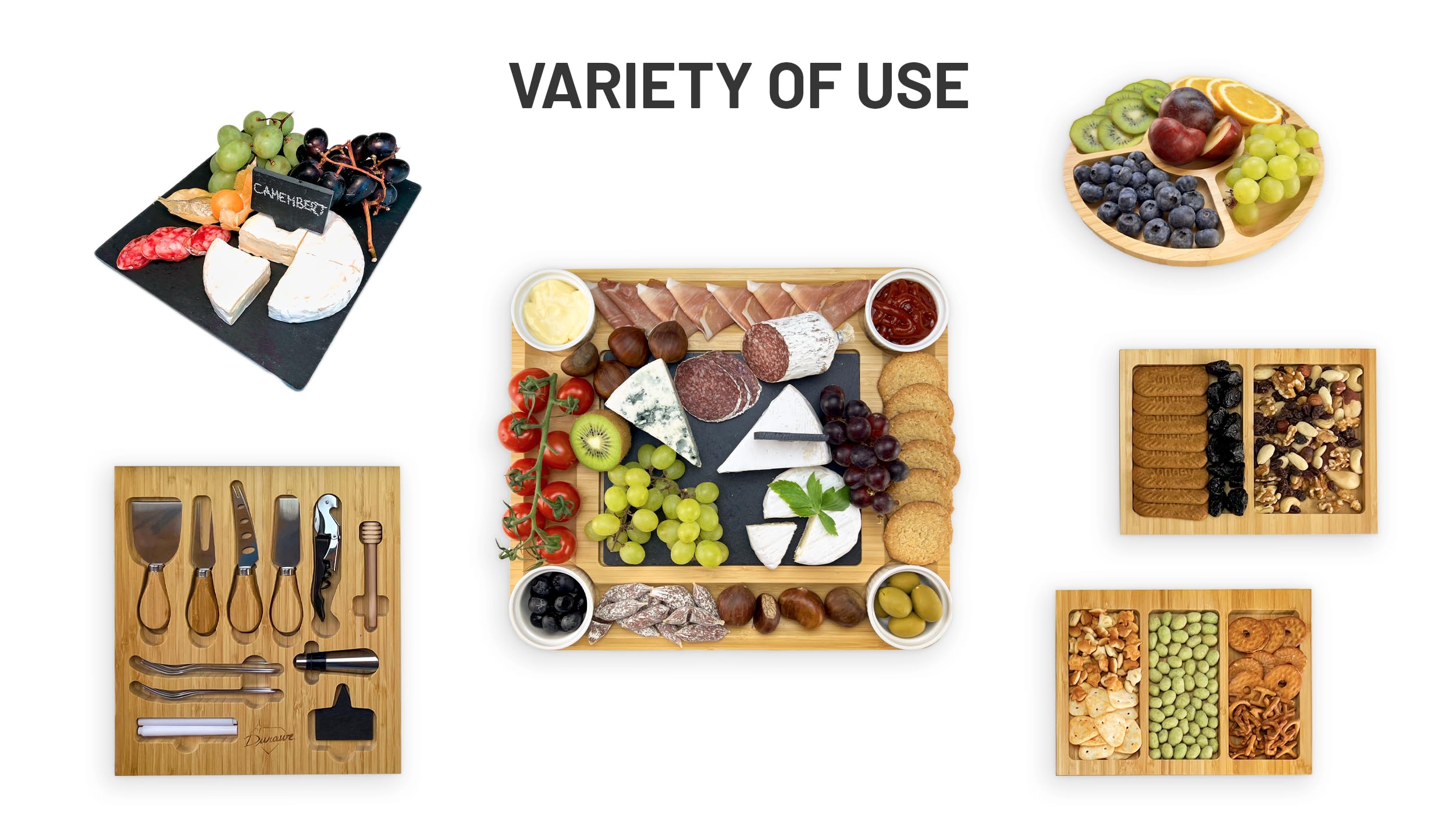 Tagliere in Bambù per Formaggi e Set di Coltelli, Ciotole di Ceramica e Apribottiglie - Tagliere Salumi Legno, Ideale per Serate Gourmet, Regali di Compleanno, Regali di Natale per Donne, Extra Grande