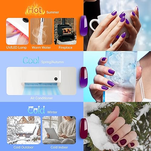 Miniatura 7 de YTD Likomey Juego de 2 esmaltes de uñas de gel que cambian de color, 0.5 onzas líquidas, color morado a rojo vino oscuro, kit de gel de uñas de