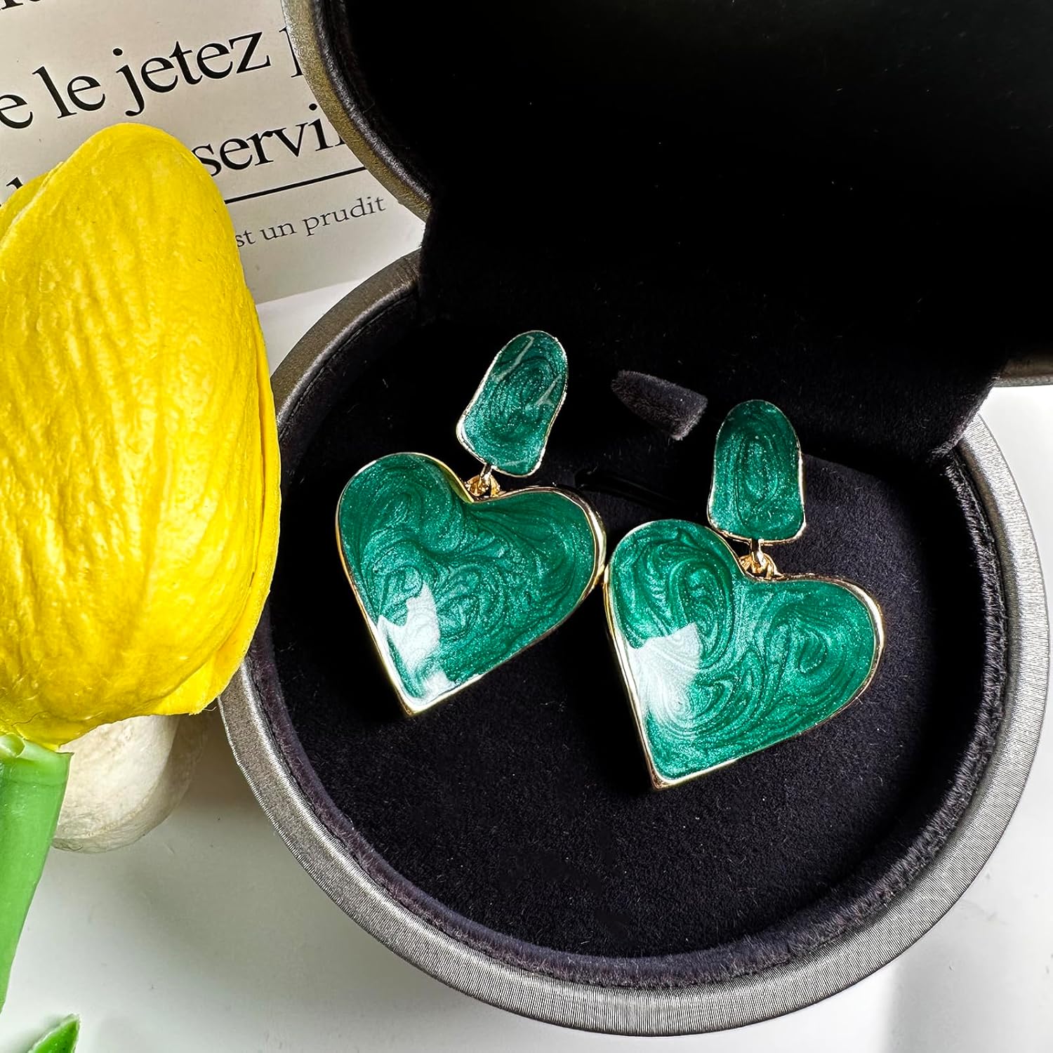 Handmade Heart Dangle Drop Earrings for Women Girls Colorful S925 Sterling Silver Post Love Geometric Aesthetic Statement Earrings for Women Gift for Her - Image 4