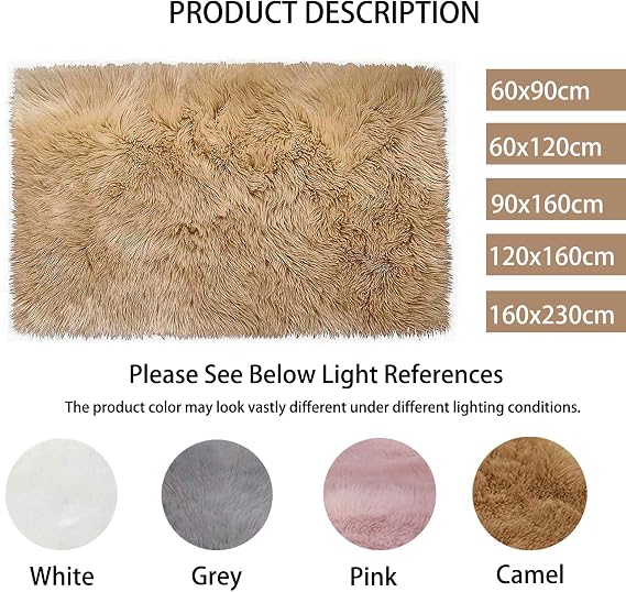 Camel Sheepskin Shaggy Rug 60x90cm Non Slip Fluffy Area Rugs