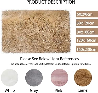 Camel Sheepskin Shaggy Rug 60x90cm Non Slip Fluffy Area Rugs