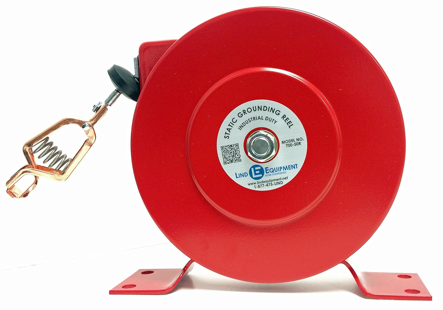 Lind Equipment 700-50R Industrial Static Grounding Reel, 50', Plated Steel Cable, Copper Alligator Clip with 100 amp Rating, 1" Opening