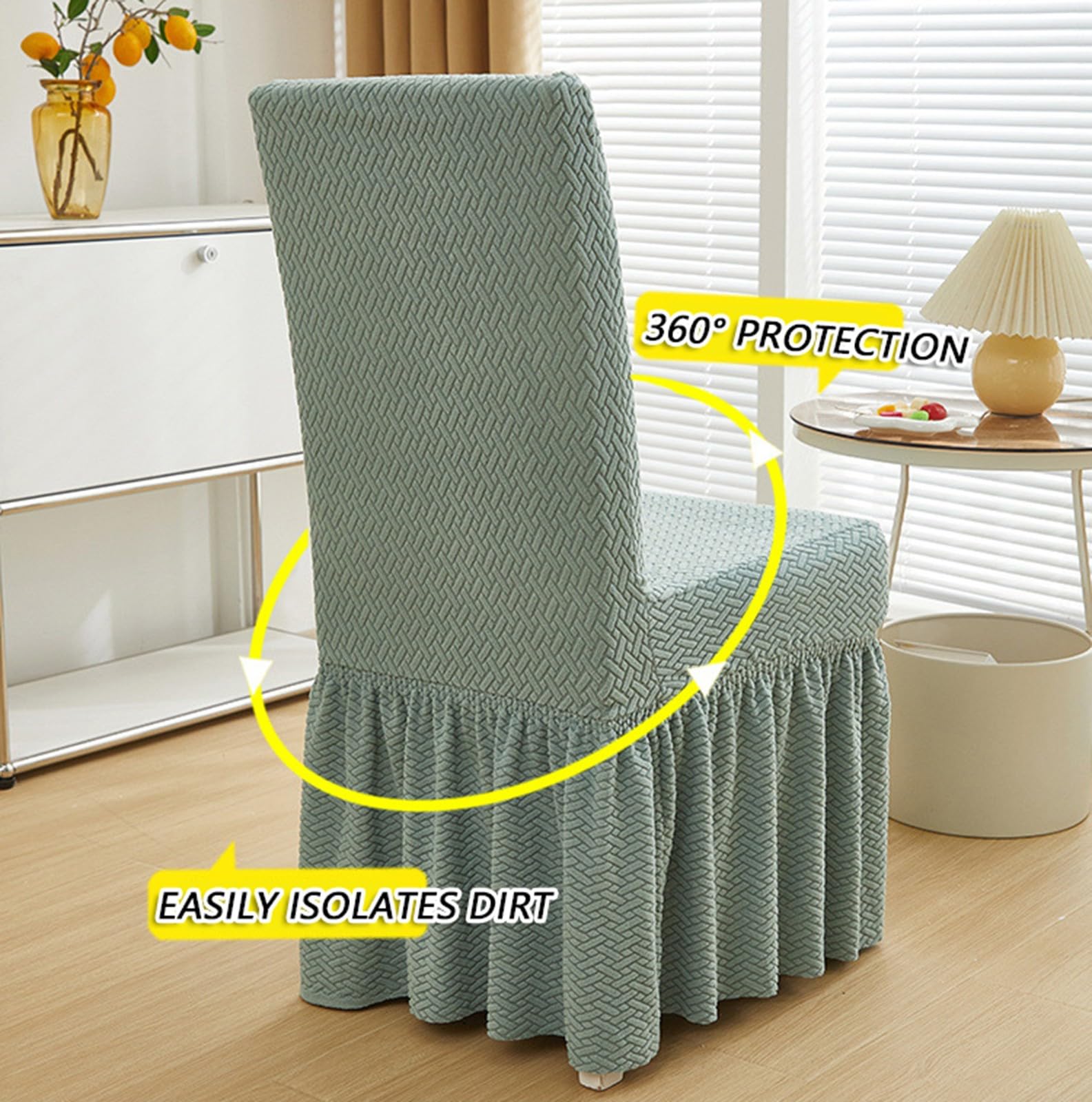Stuhlhussen für Esszimmerstühle mit Langem Rock,Stuhlhussen für Esszimmer 2er-/4er-/6er-Set,Universelle rutschfeste Stuhlbezug für Küche Hochzeits Feier Bankett(Khaki,4 Set)