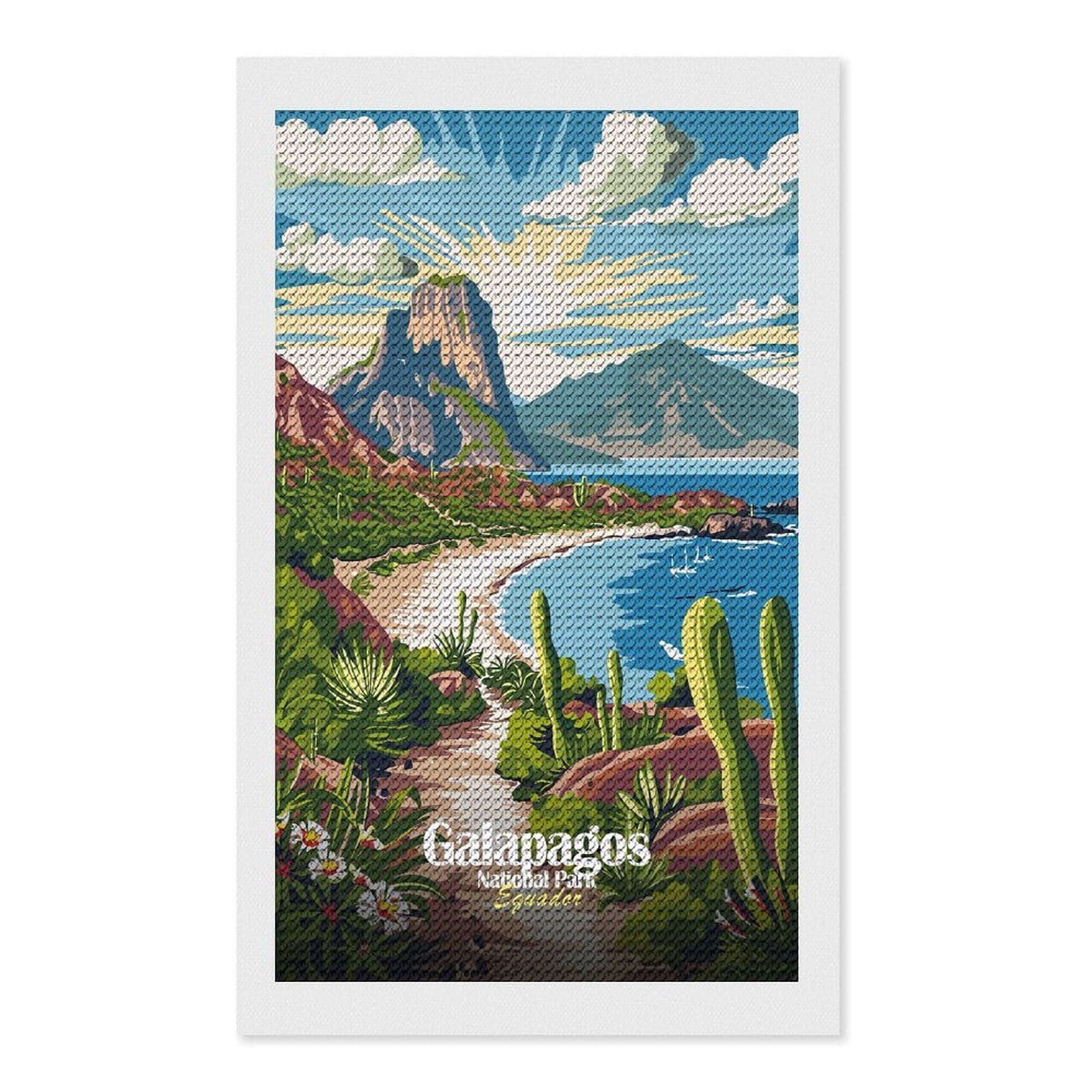 Junmoney Galapagos National Park Ecuador Travel Diamond Painting Kit 12"x20", Thoughtful Handmade Gift, for Creative Relaxation, Printed Canvas, Cosy Home Accent