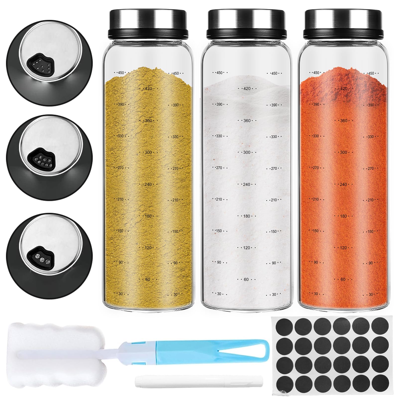GOEDCH Lot De 2 Pots à Épices Verre Borosilicaté 500 Ml – Grand Bocal Avec Couvercle Pivotant 3 Trou