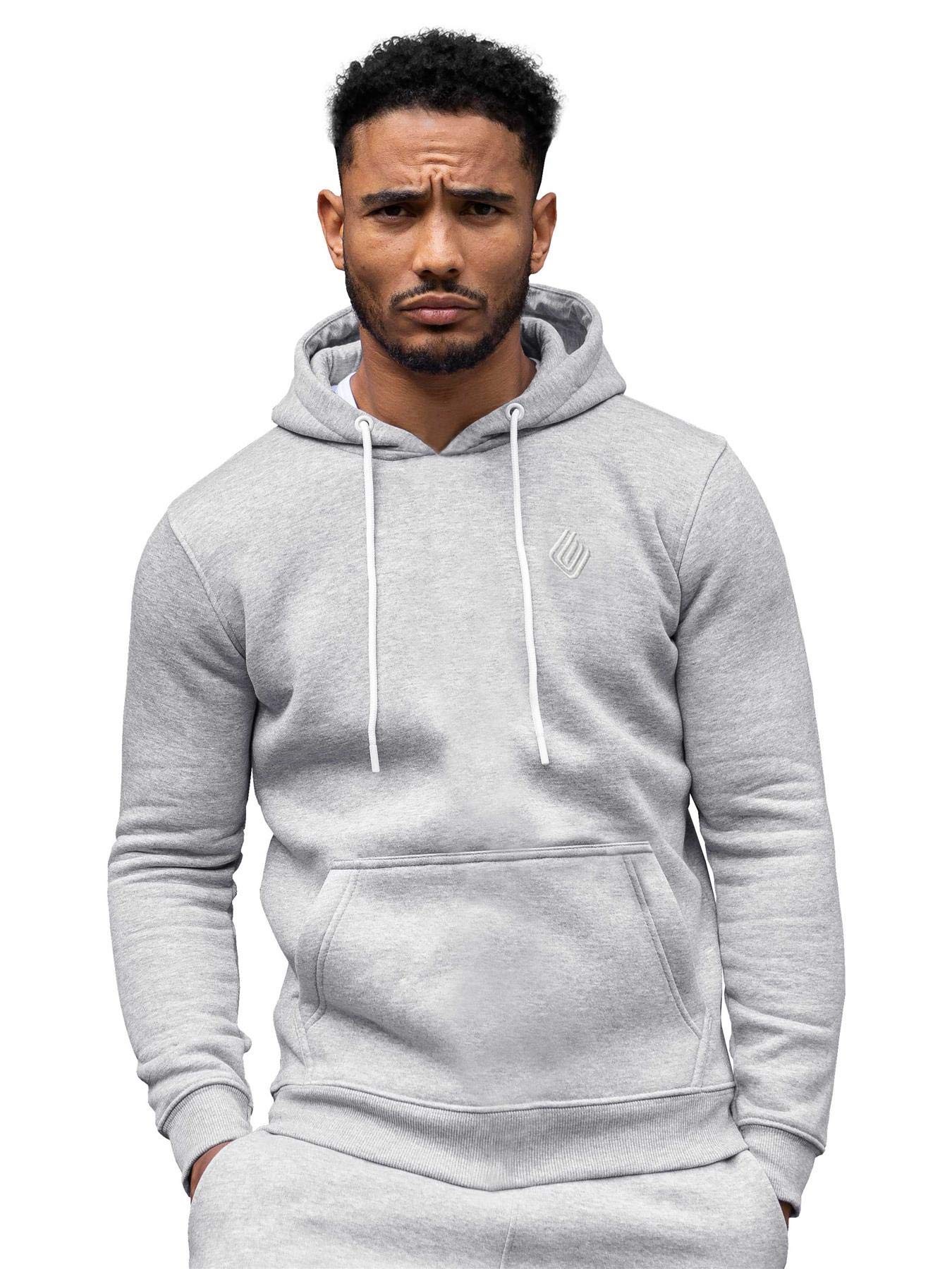 Ze ENZO Mens Hoodie Pullover Hooded Sweatshirt Fleece Warm Hoody Top Grey L