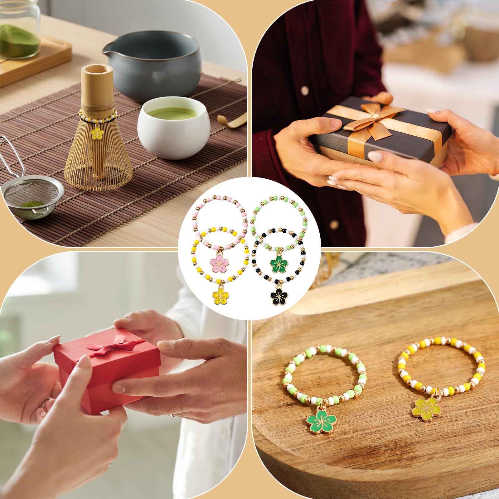 Matcha Whisks with Cherry Blossom Charms - Elegant Tea Accessories -5 Matcha Whisks with Cherry Blossom Charms - Elegant Tea Accessories -5
