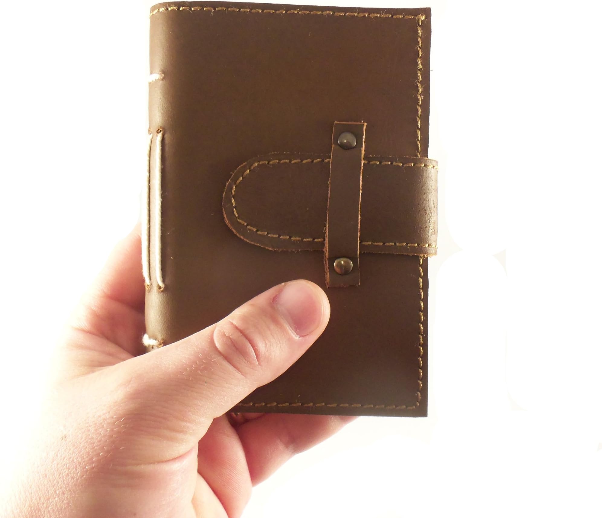 Rustic Leather Pocket Notebook with Handmade Paper - 3.5" x 5"