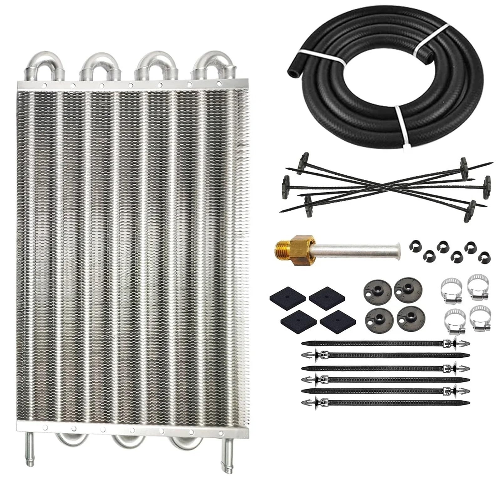 Uniwersalny Aluminiowy Zestaw Chłodnicy Oleju 4-rzędowy, 6-rzędowy, 8-rzędowy, Ze Zdalną Skrzynią Biegów, Automatyczną Skrzynią Biegów, Ręczną ręczny przetwornik chłodnicy(Silver 8 Rows)