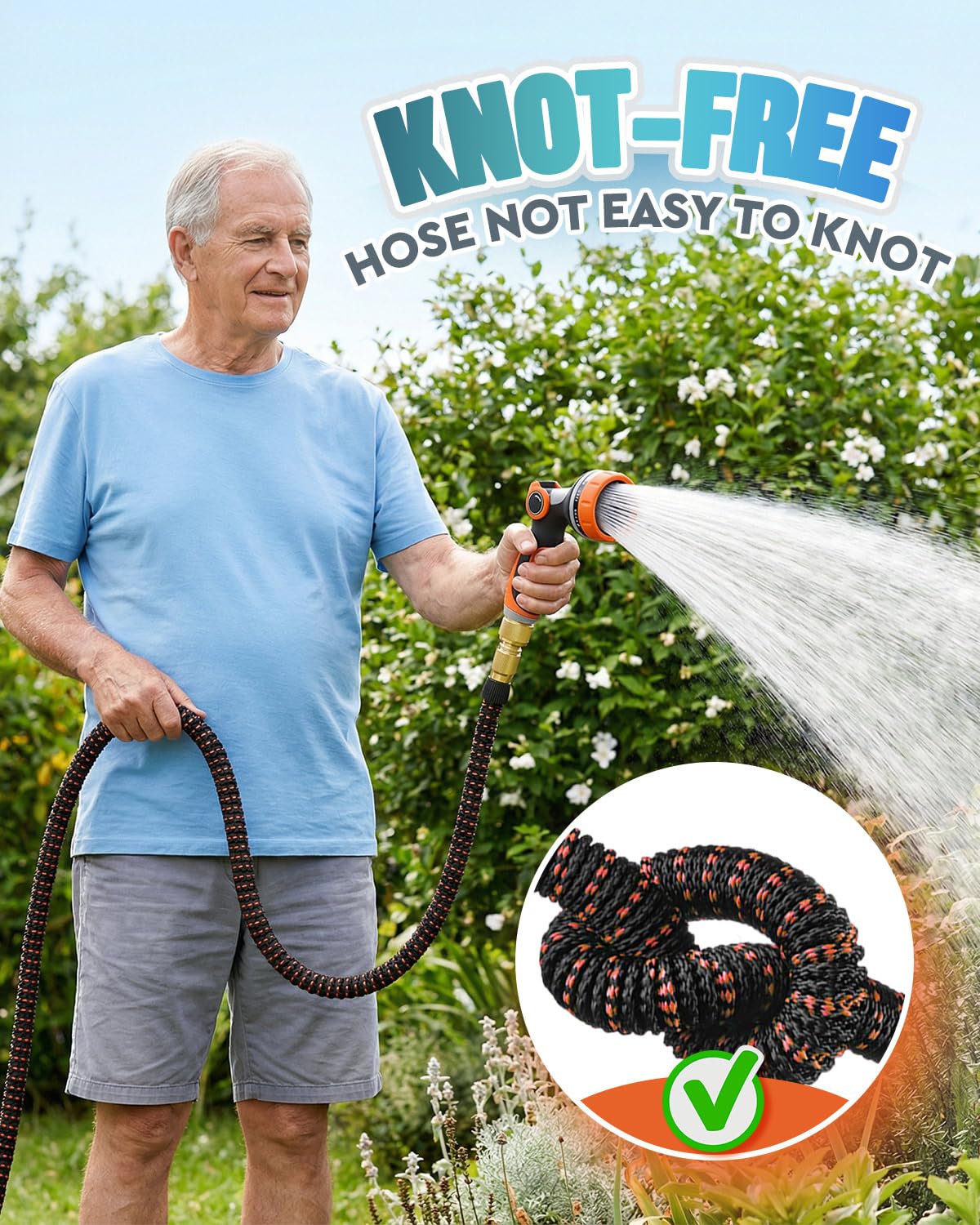 45 m erweiterbarer Gartenschlauch, flexibler Wasserschlauch mit 10 Sprühdüse, 1,9 cm und 1,27 cm Armaturen, 3750D langlebige Außenschicht, auslaufsicherer und knickfreier magischer Schlauch, für