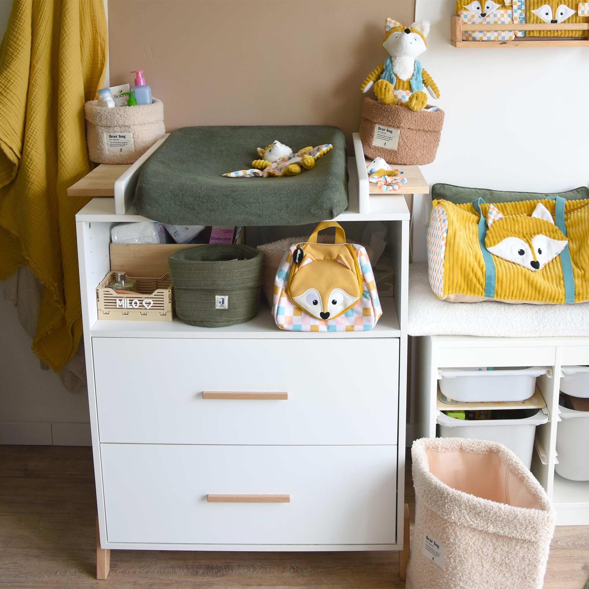 Les Deglingos Cyranos Le Fuchs Kulturbeutel, für Baby und Kinder, clevere Aufbewahrung, Senffarben, 23 cm