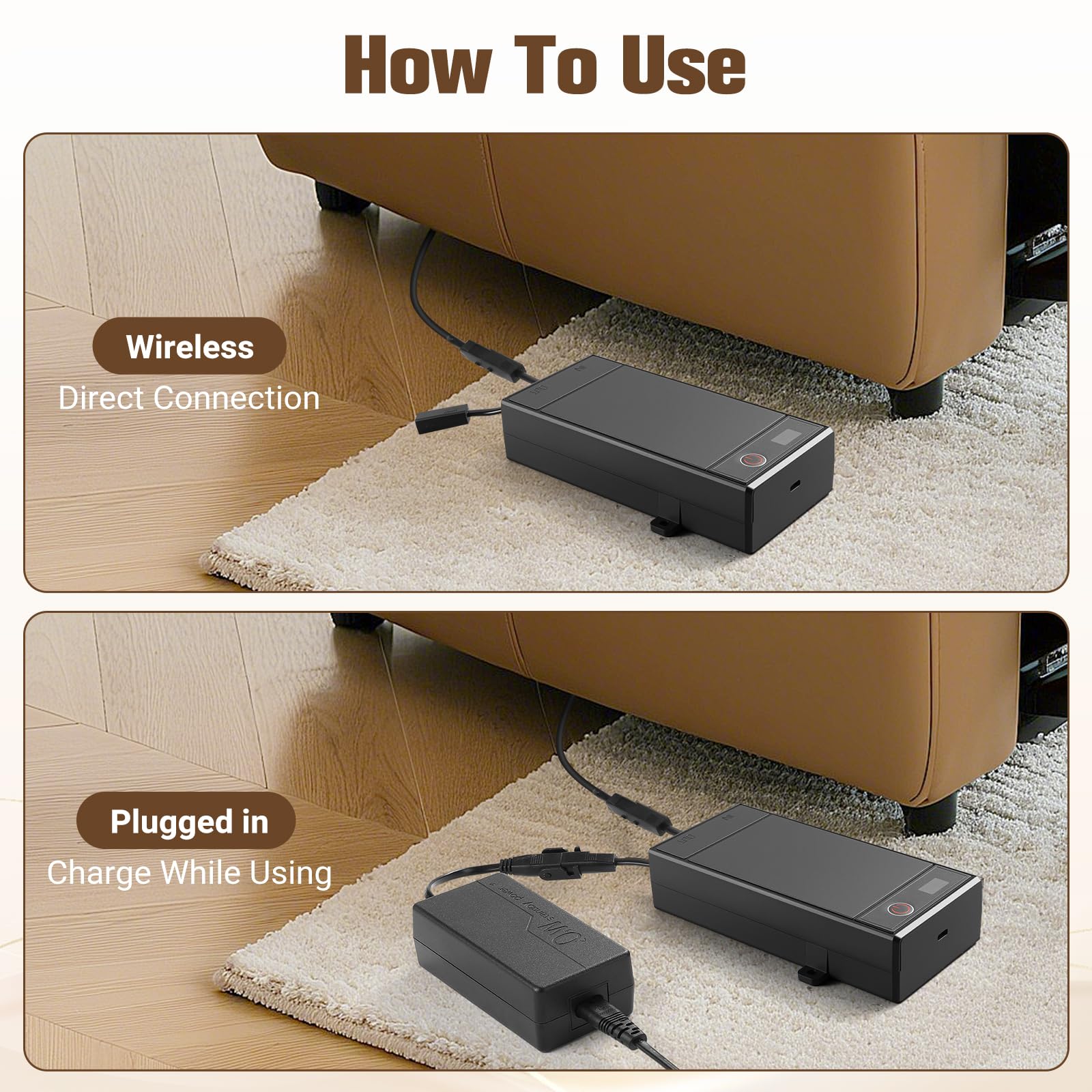 Batería reclinable de 2500 mAh para muebles reclinables, batería recargable inalámbrica universal de 2 pines con cargador para reclinables eléctricos, sofás, sillas elevadoras, sofás
