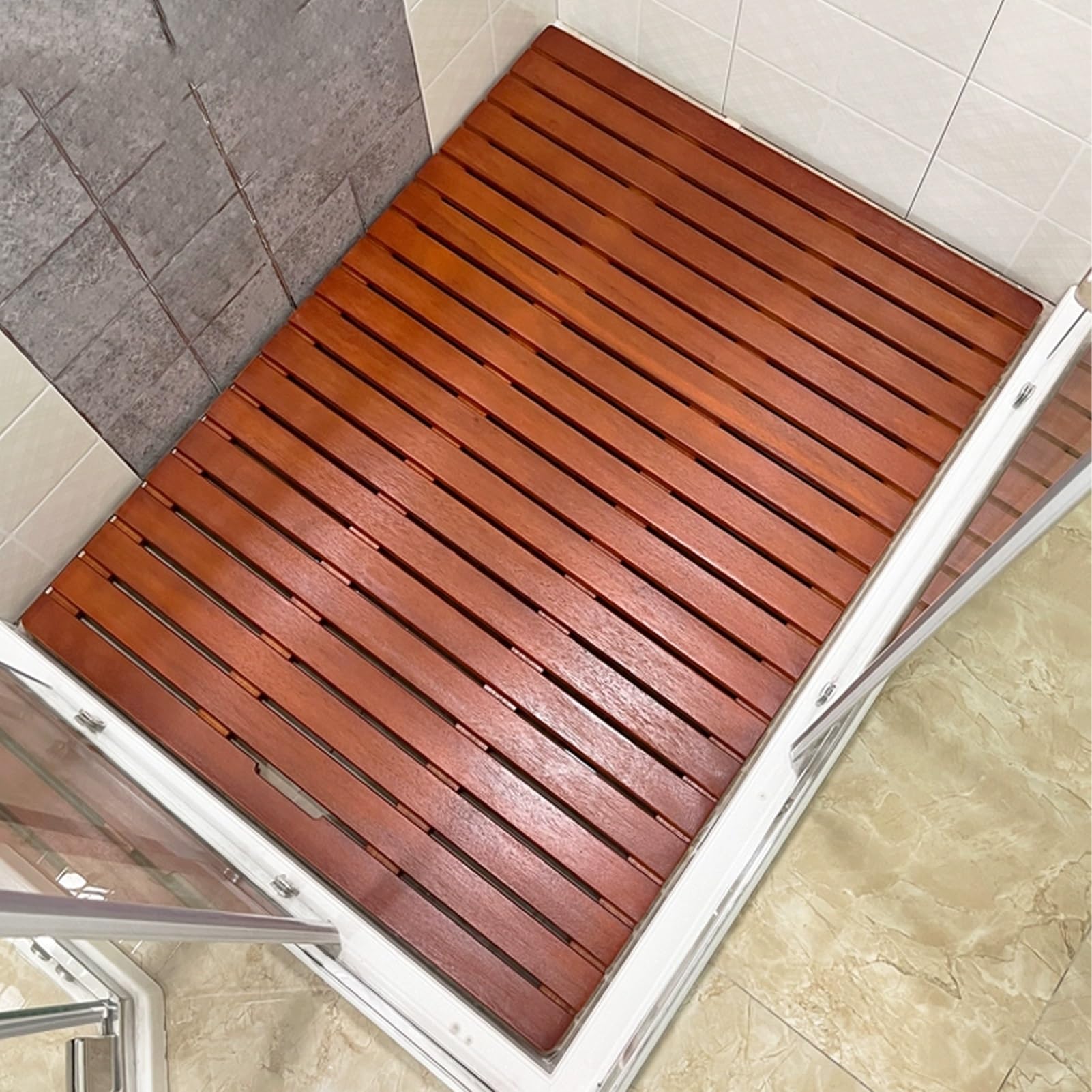Genérico Alfombrilla de baño de Madera aceitada Antideslizante para Ducha, para Interior y Exterior, Piscina/SPA/Sauna, 30/40/60/80/90/120 cm, para Suelos de baños pequeños y Grandes (Nogal