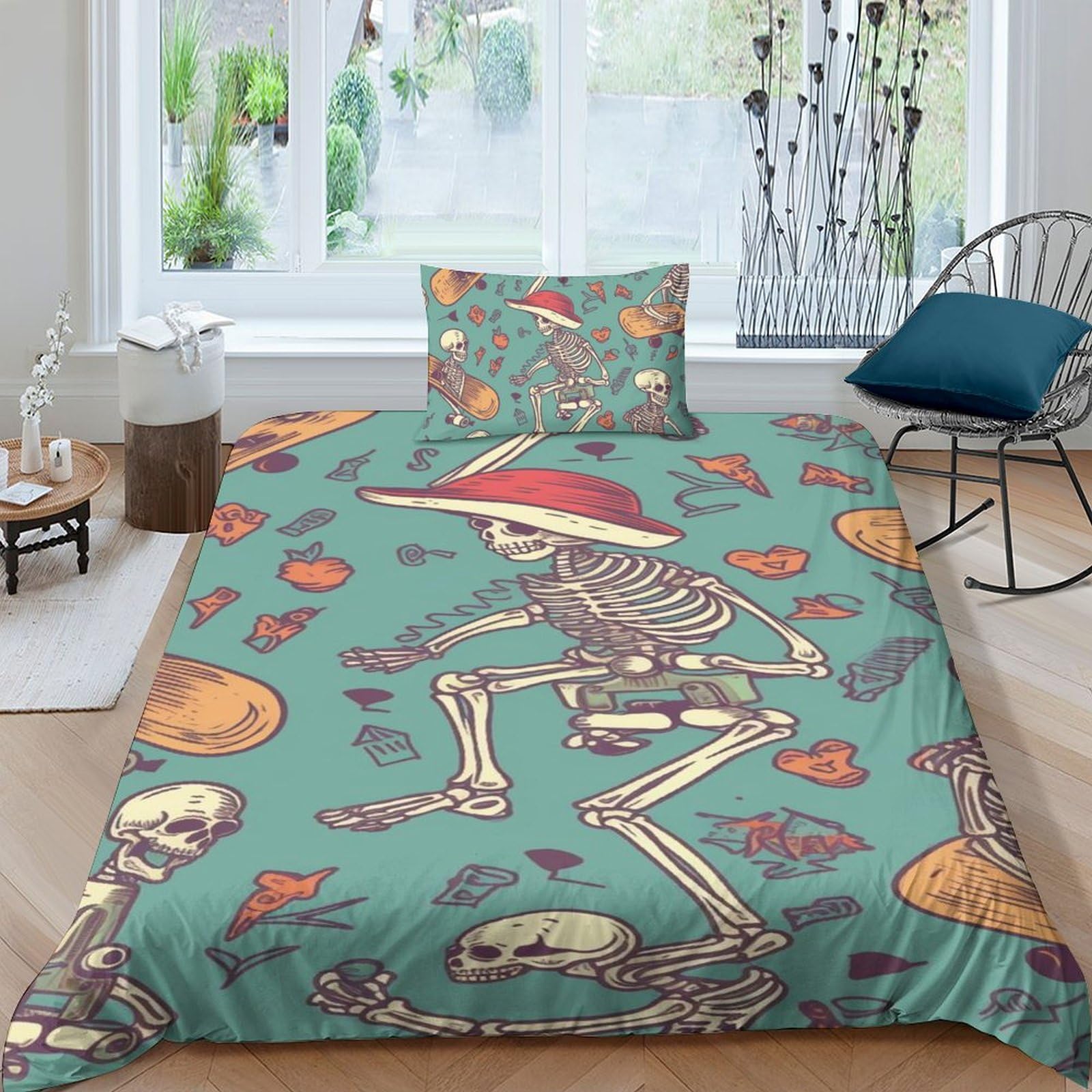 Housse de couette 3D imprimé literie squelette 135x200