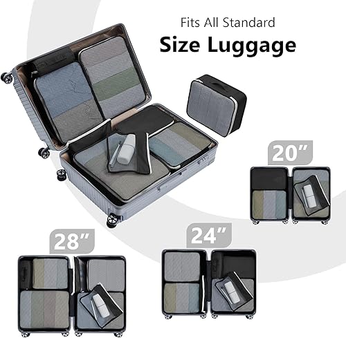 Miniatura 6 de Easortm Juego de 9 cubos de embalaje, bolsas organizadoras de viaje para equipaje de equipaje para equipaje de mano, organizador de viaje para