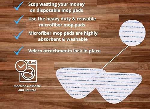 Miniatura 2 de True & Tidy, Paquete de almohadillas de microfibra para mopa de vapor STM-300, se adapta a otras trapeadoras de vapor, lavable a máquina hasta 100