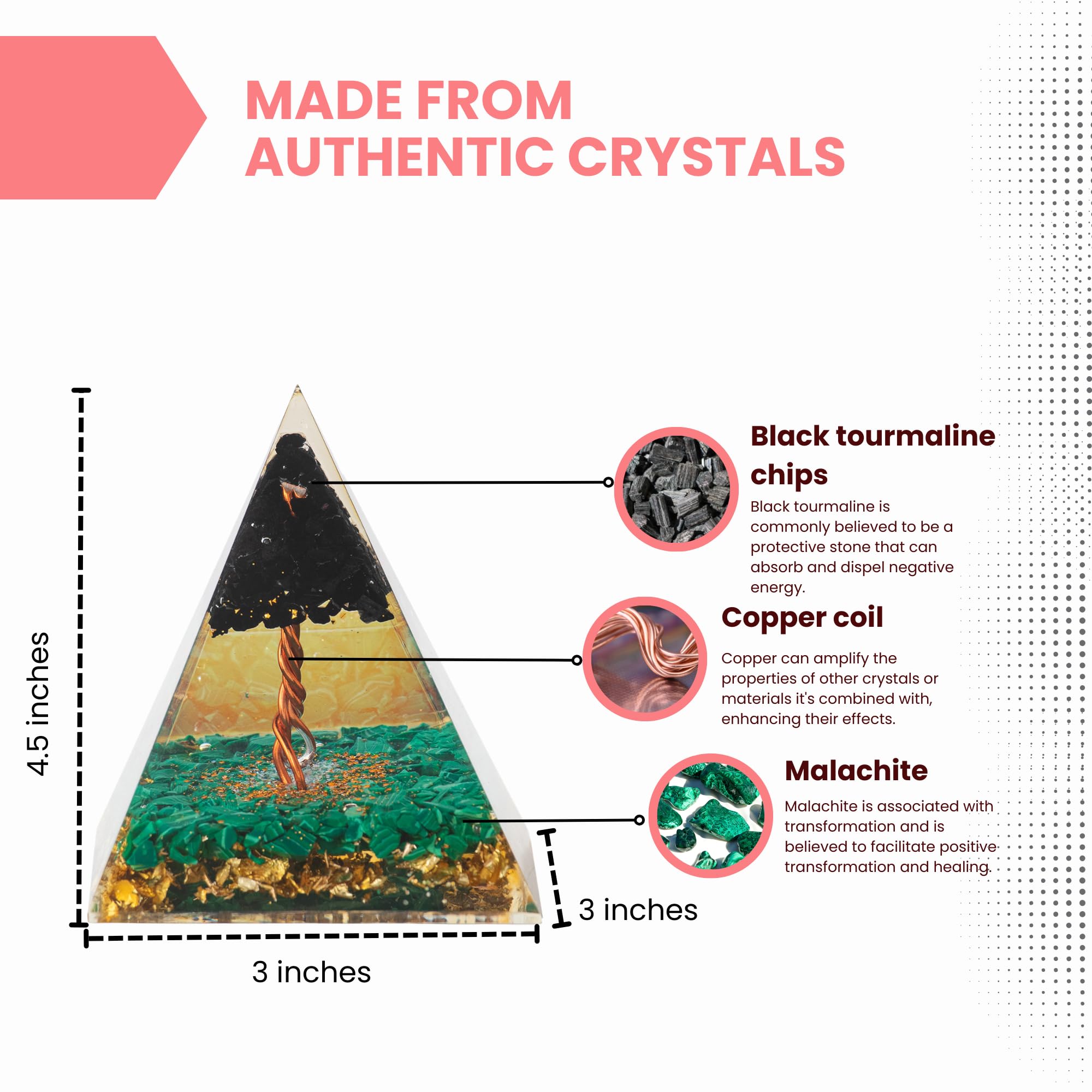 ZAARIYA Malachite Orgone Pyramid With Black Tourmaline Chips & an Angel for Chakra Energy Healing Yoga, Meditation - Image 2